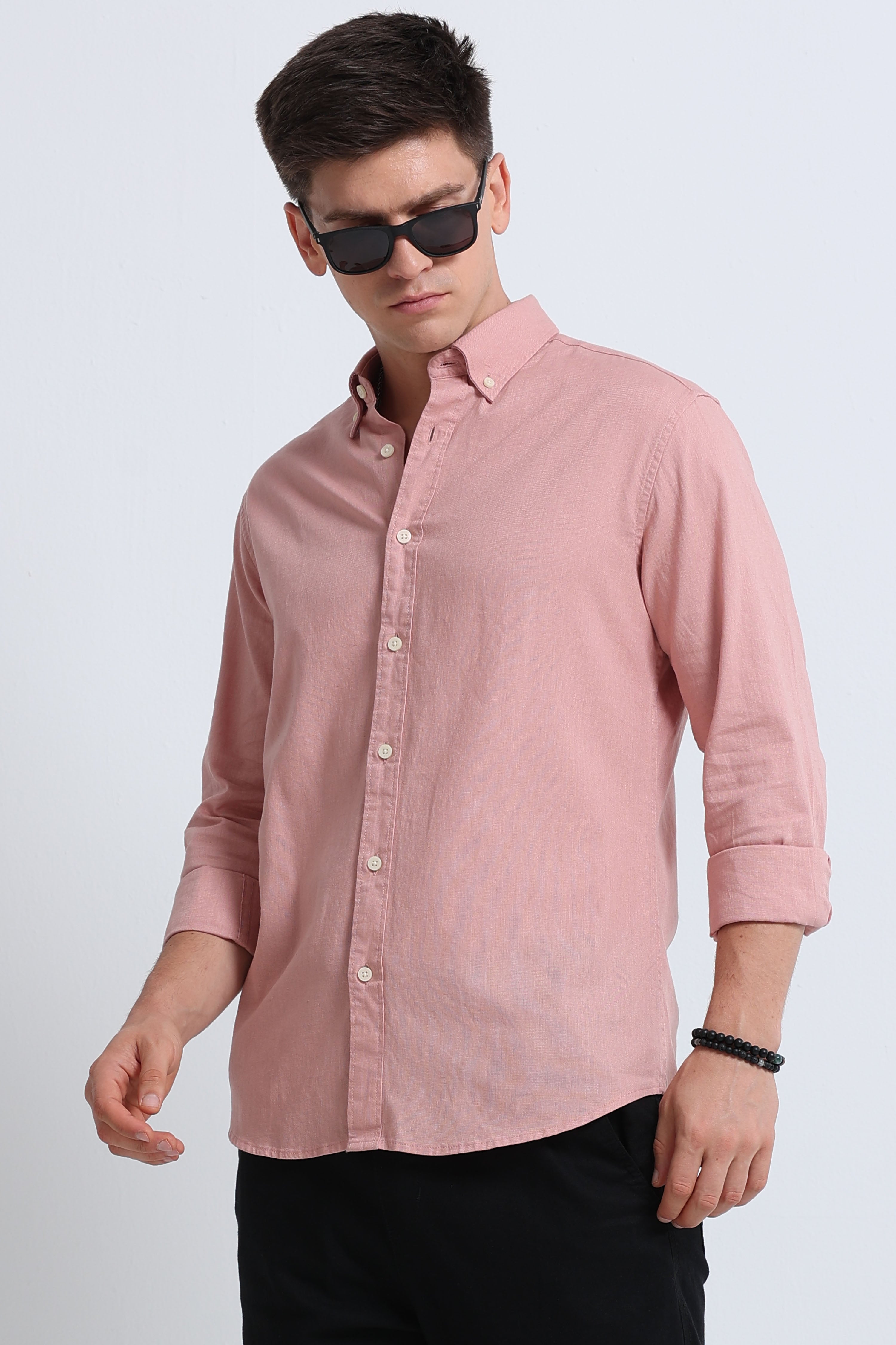 Men Peach Button-Down Shirt
