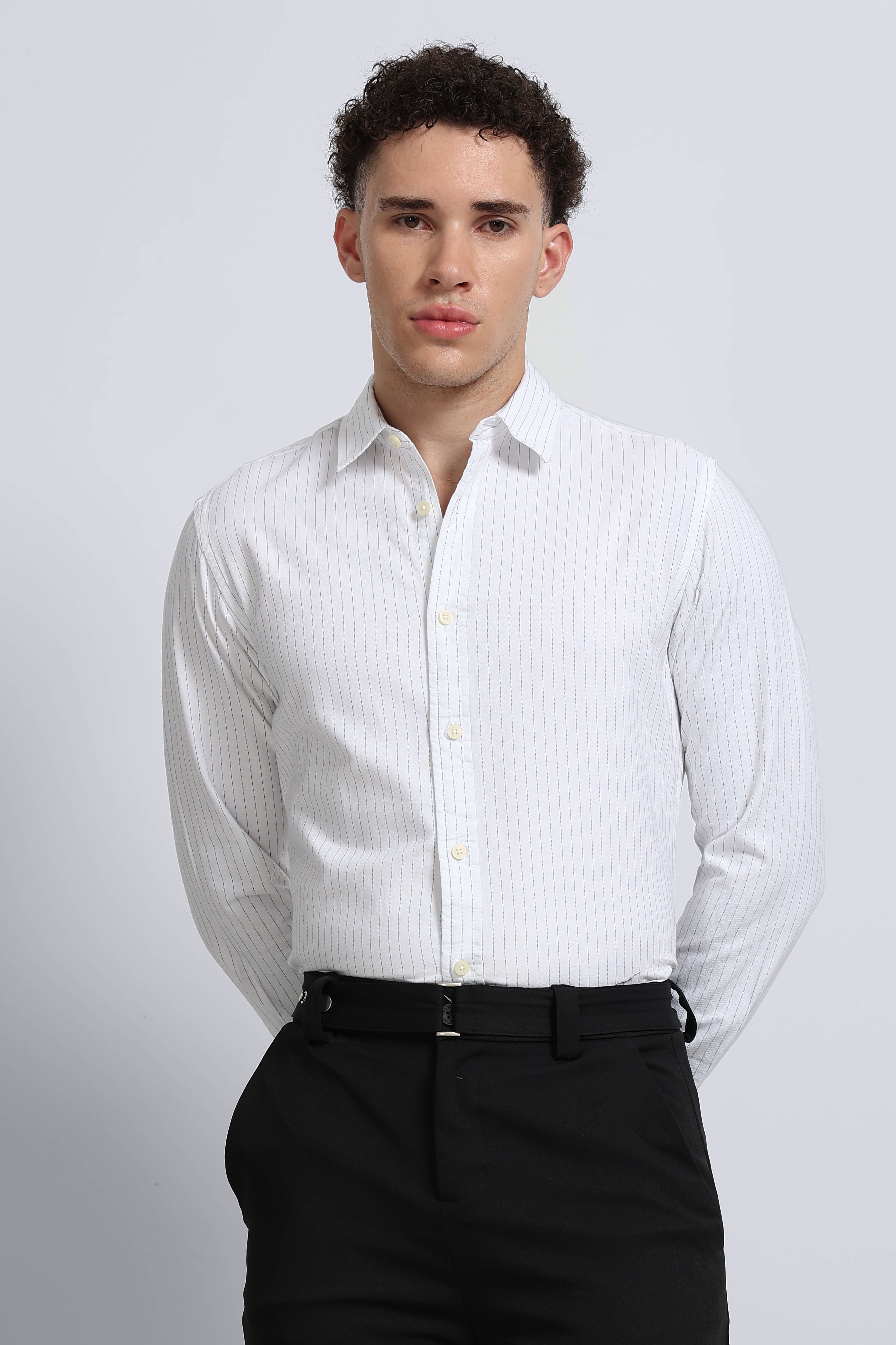 Men White Striped Cotton Shirt