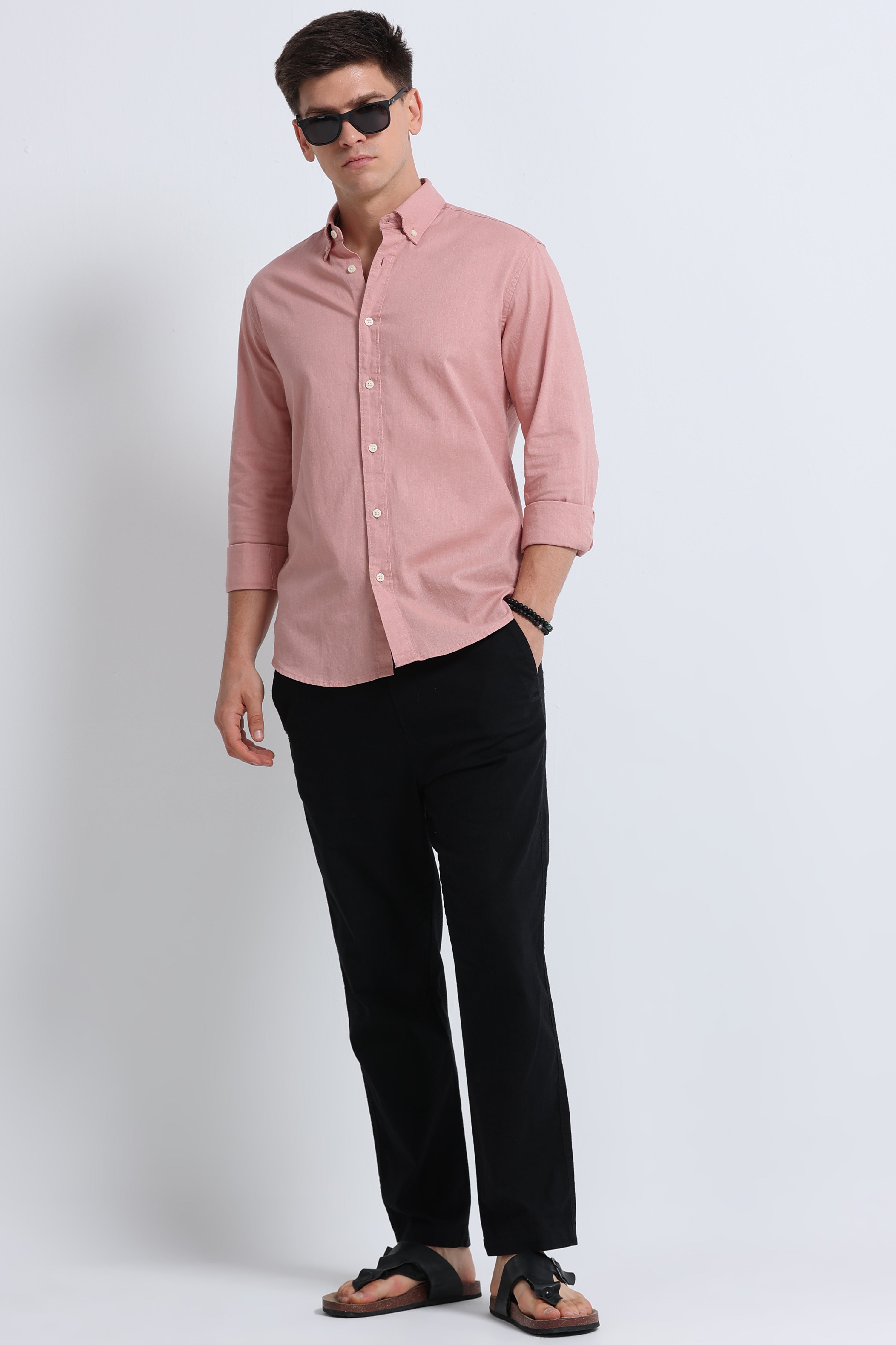 Men Peach Button-Down Shirt