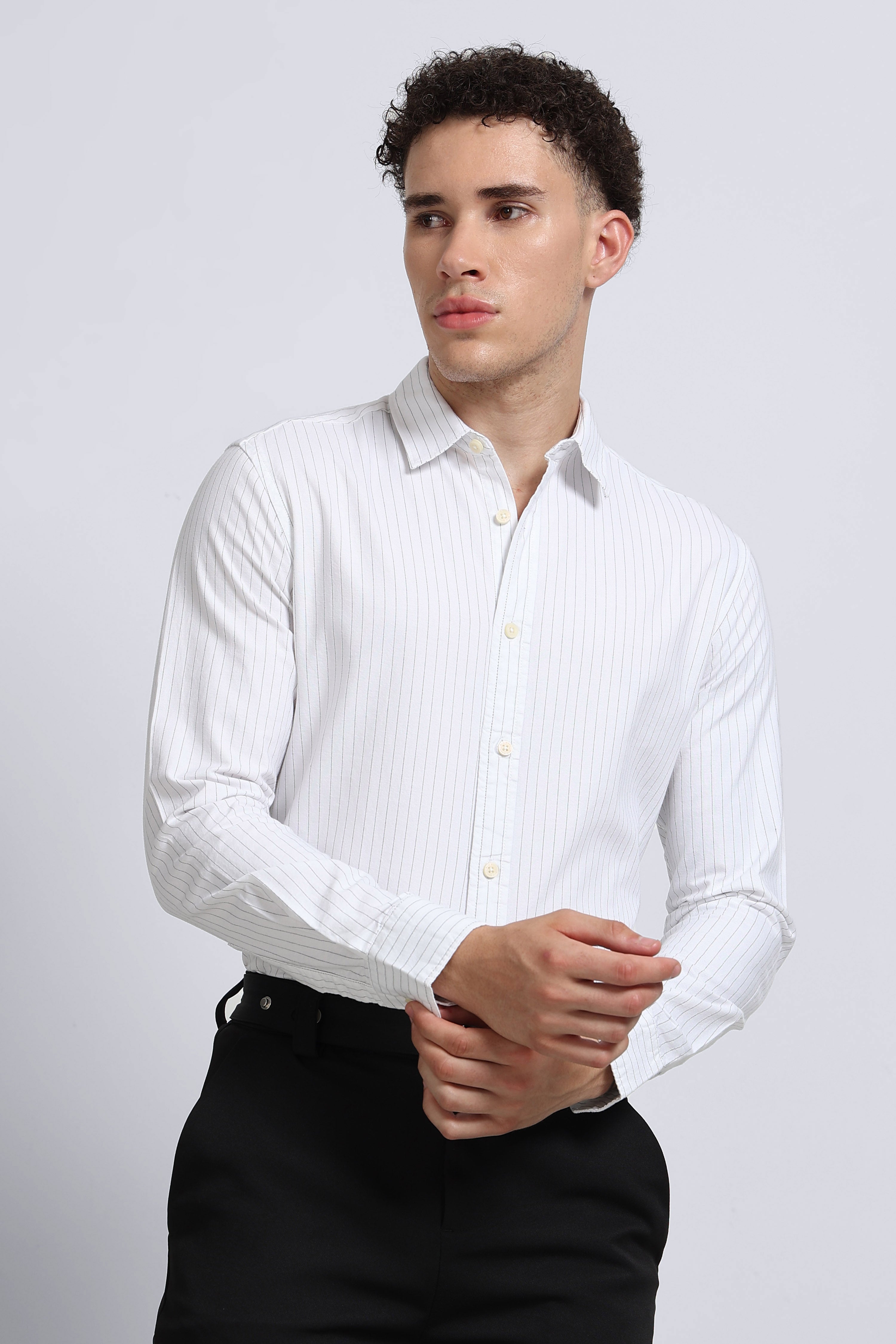 Men White Striped Cotton Shirt