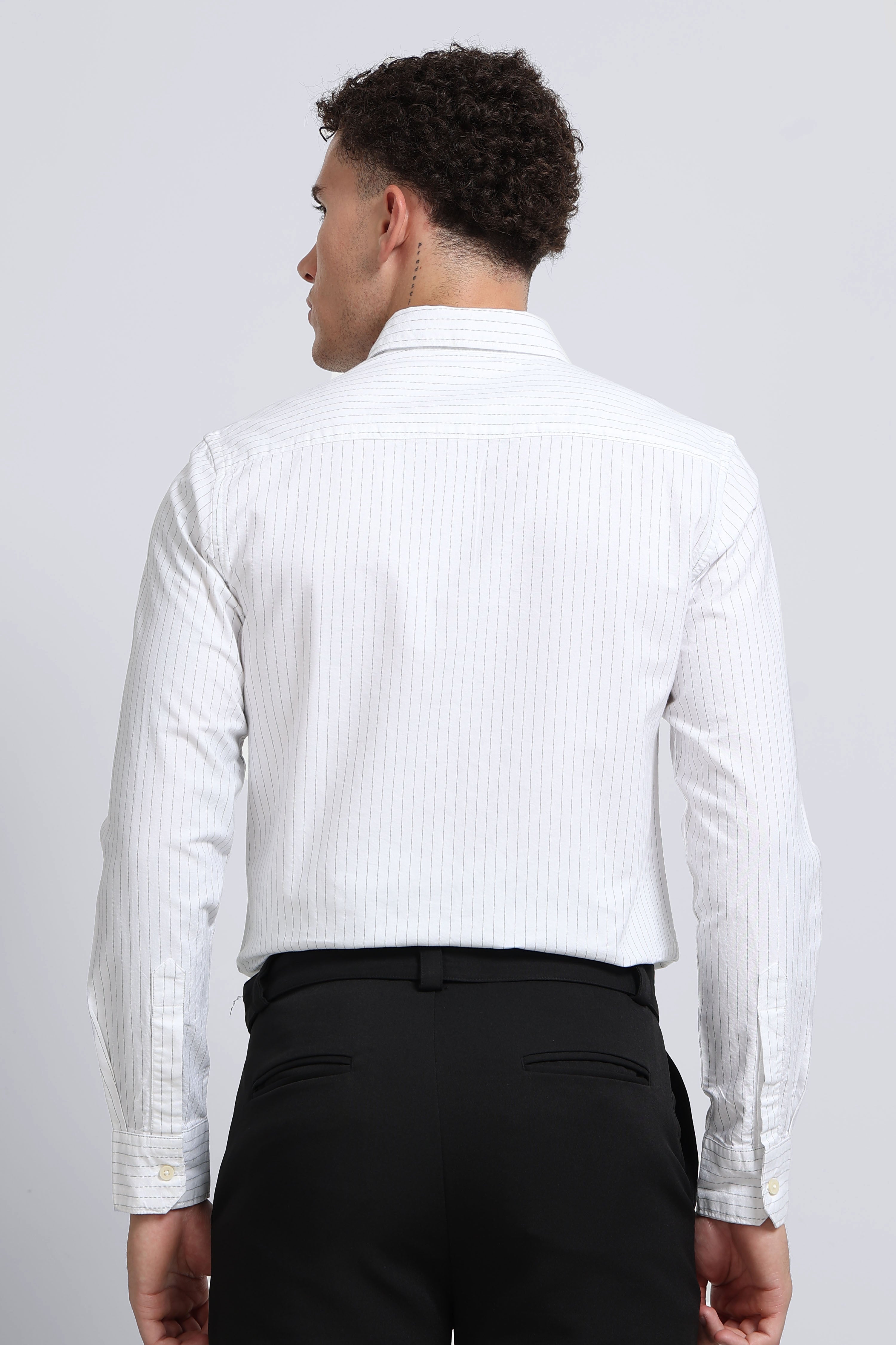 Men White Striped Cotton Shirt