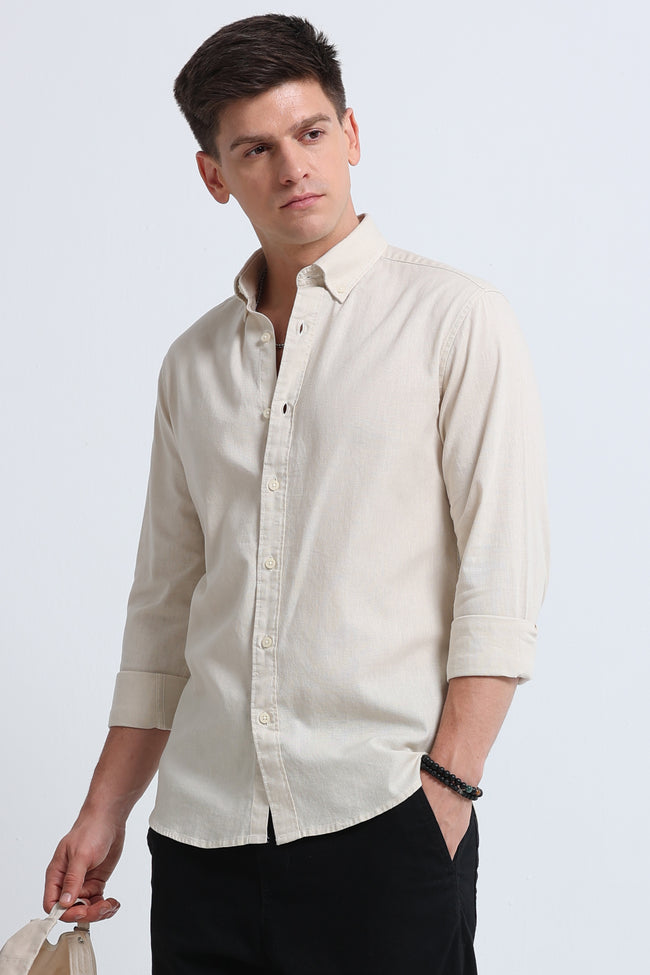 Men Cream Button-Down Shirt