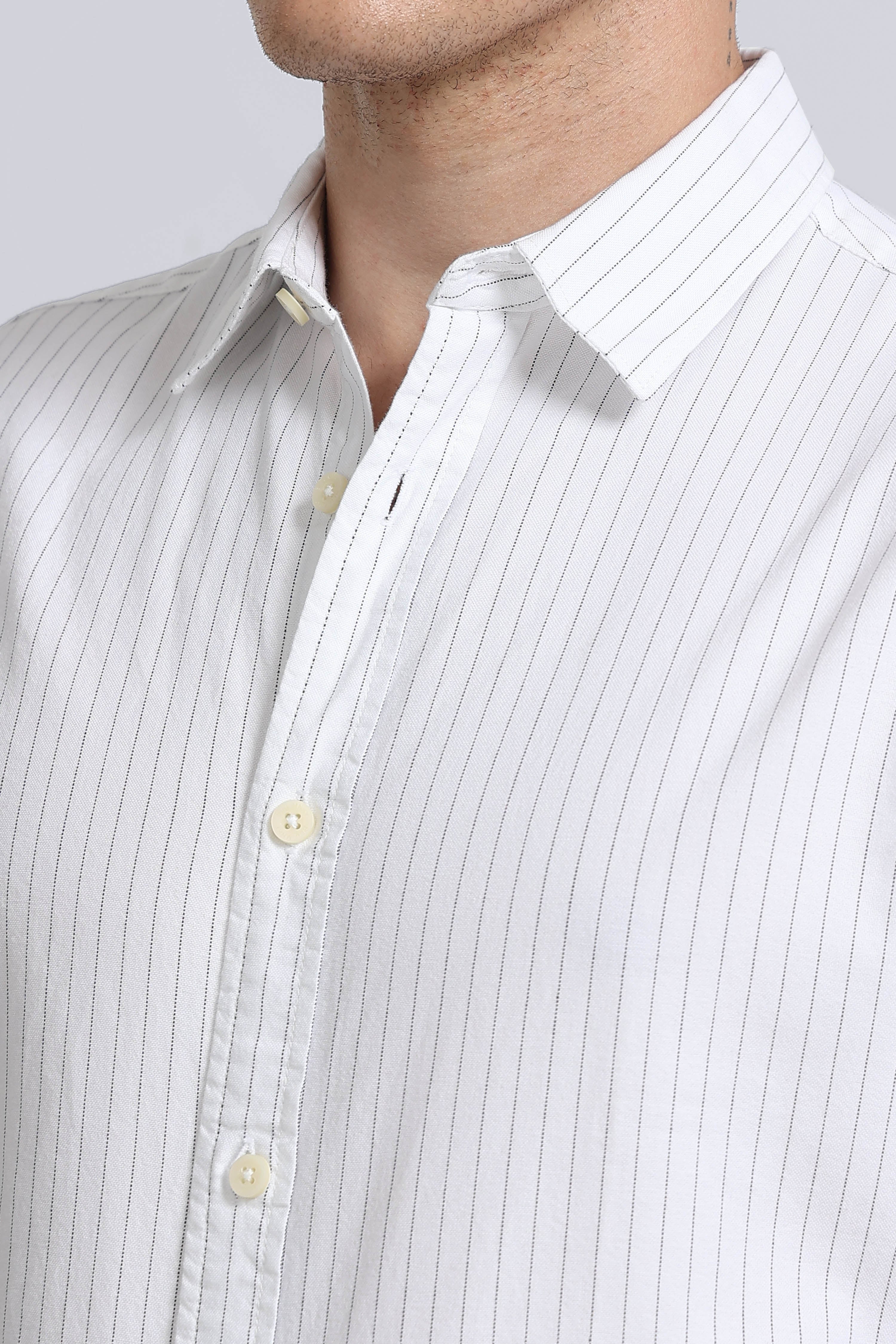 Men White Striped Cotton Shirt