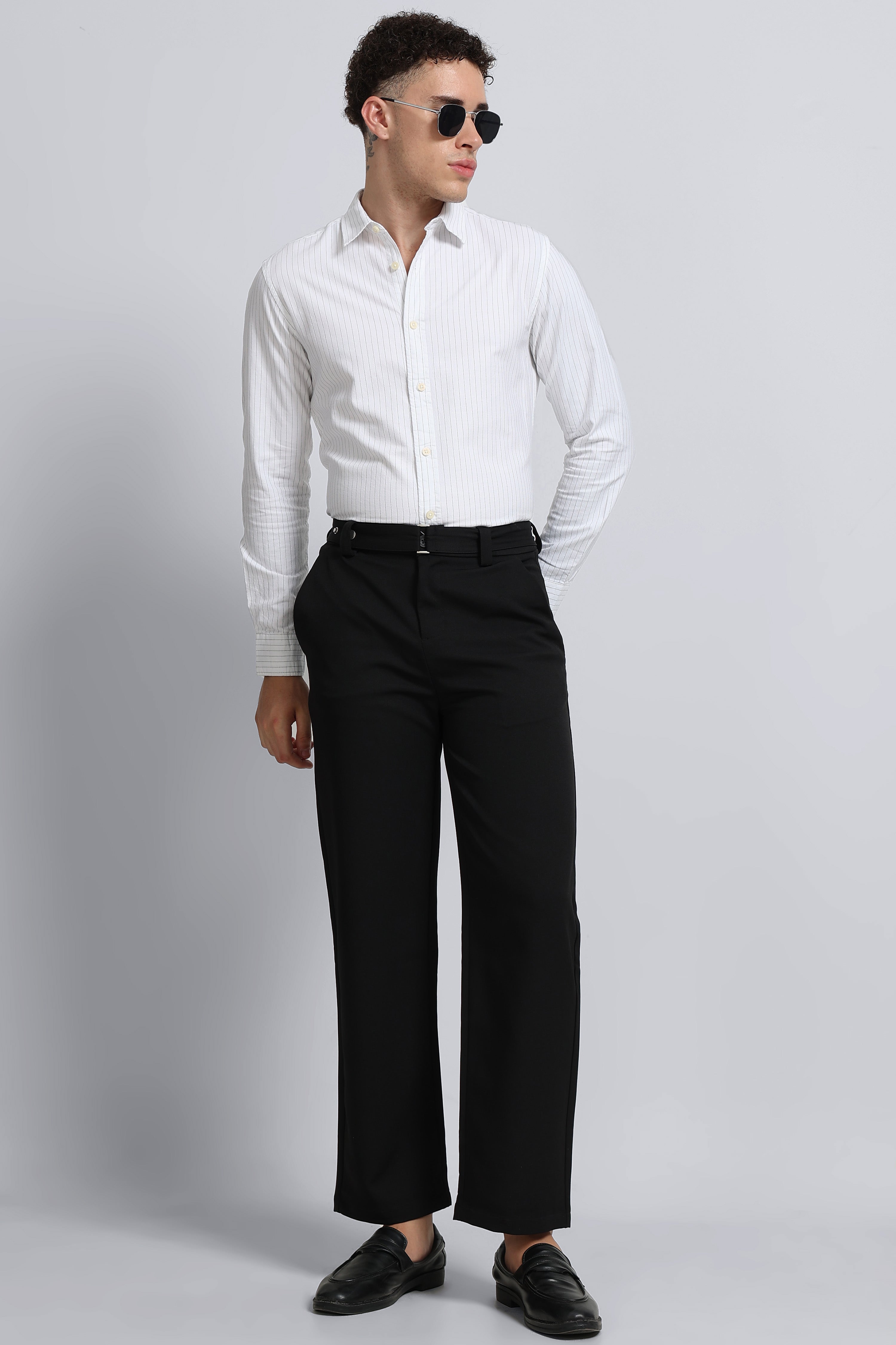 Men White Striped Cotton Shirt