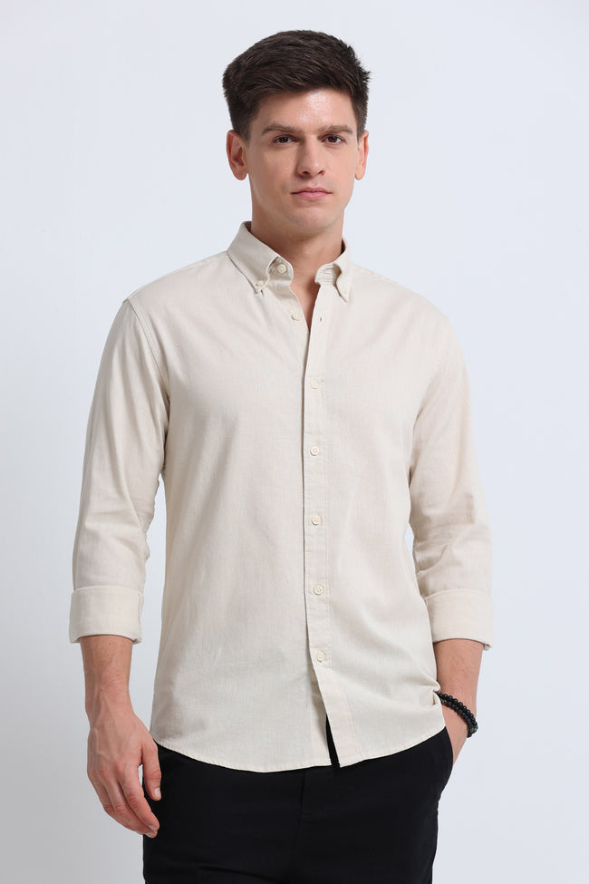 Men Cream Button-Down Shirt