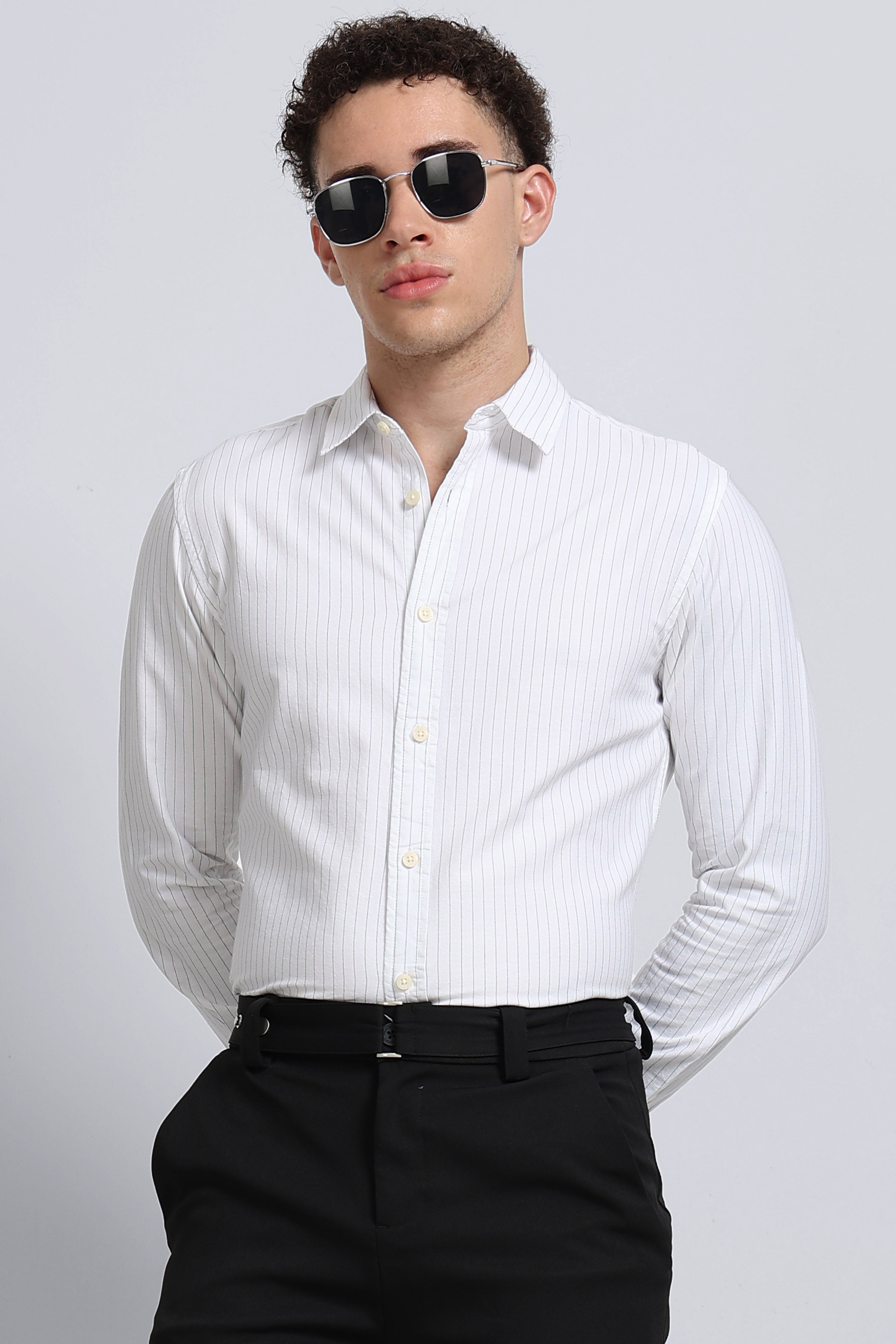 Men White Striped Cotton Shirt