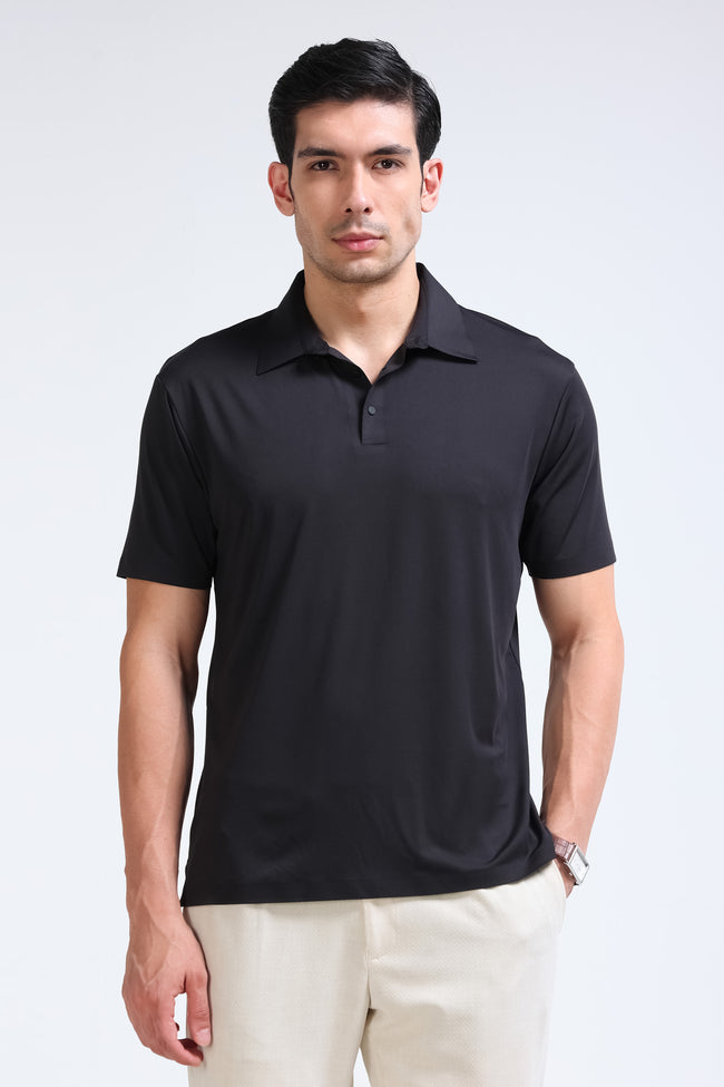Men Black Viscose Polo T-Shirt