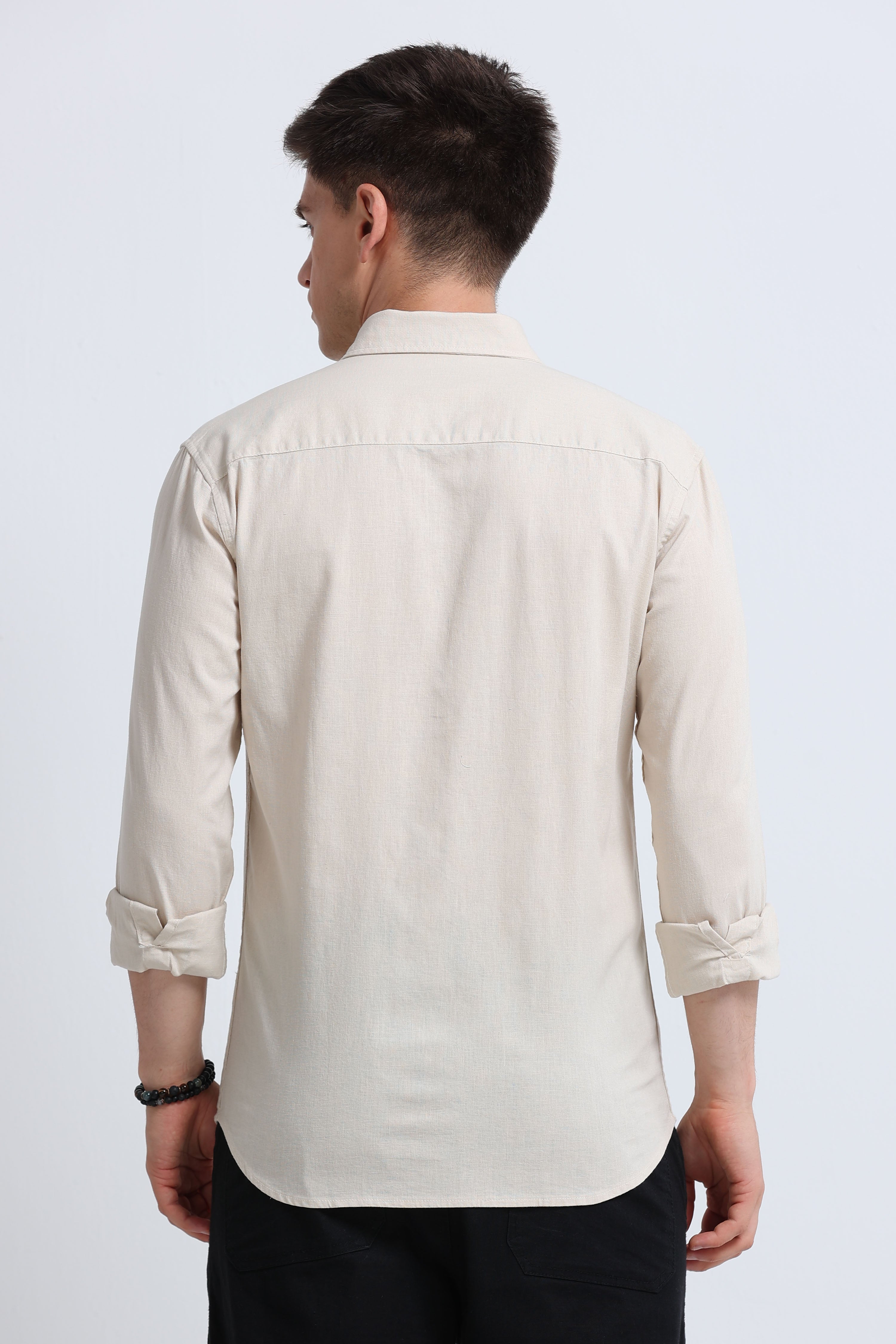 Men Cream Button-Down Shirt