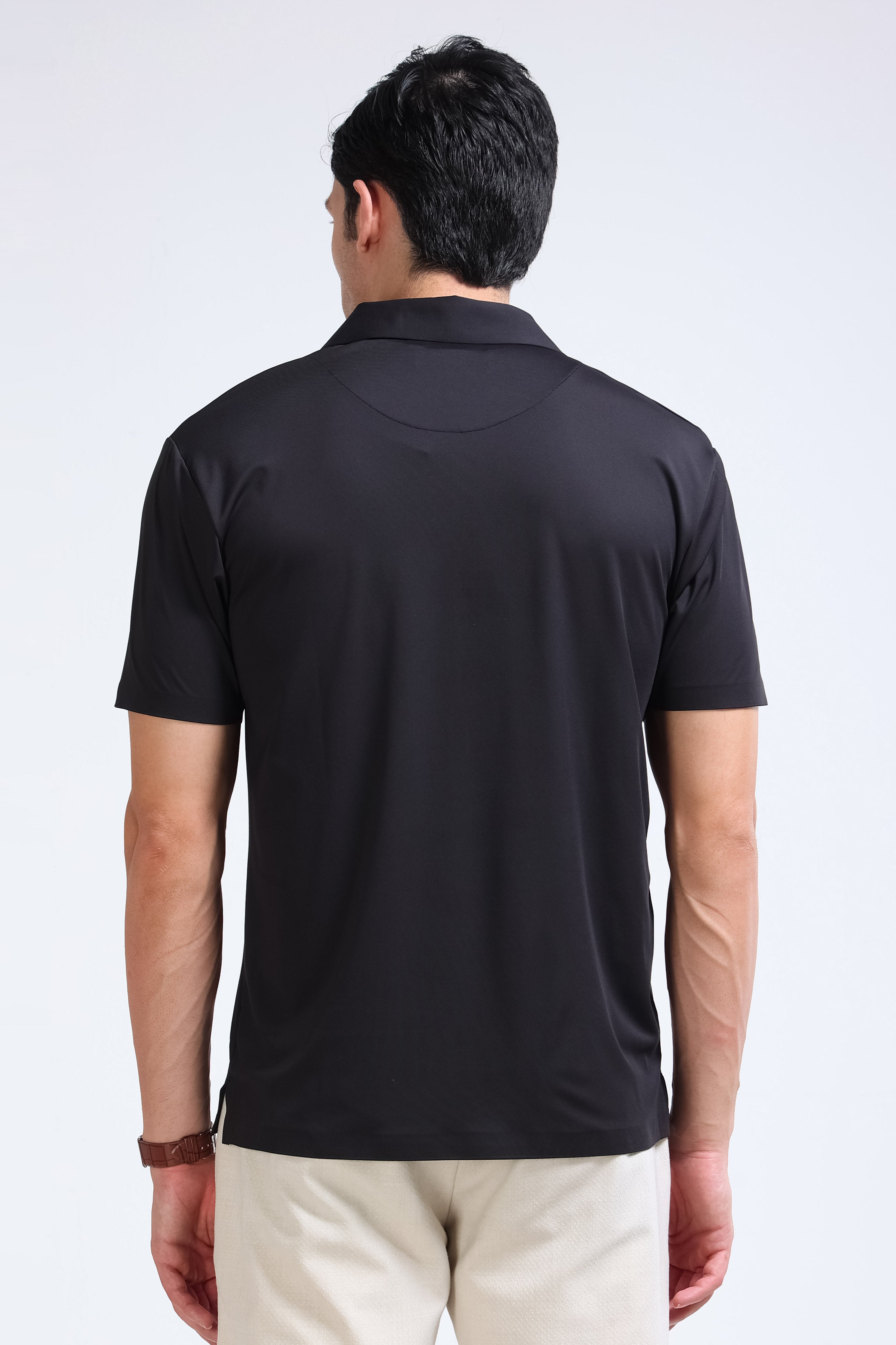 Men Black Viscose Polo T-Shirt