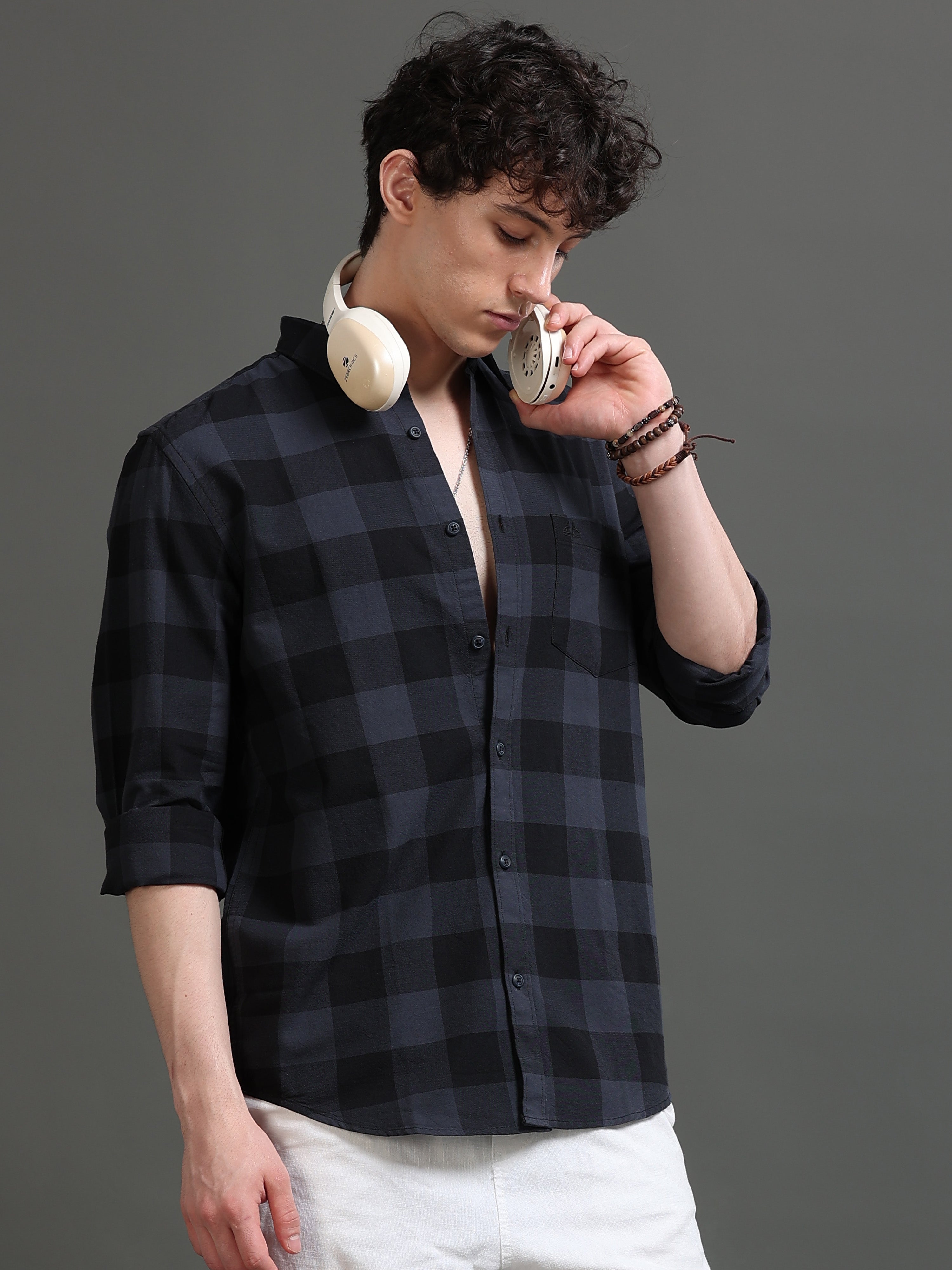 Men Grey Checked Shirt