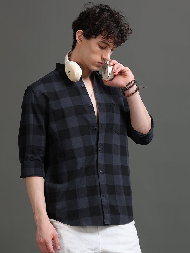 Men Grey Checked Shirt