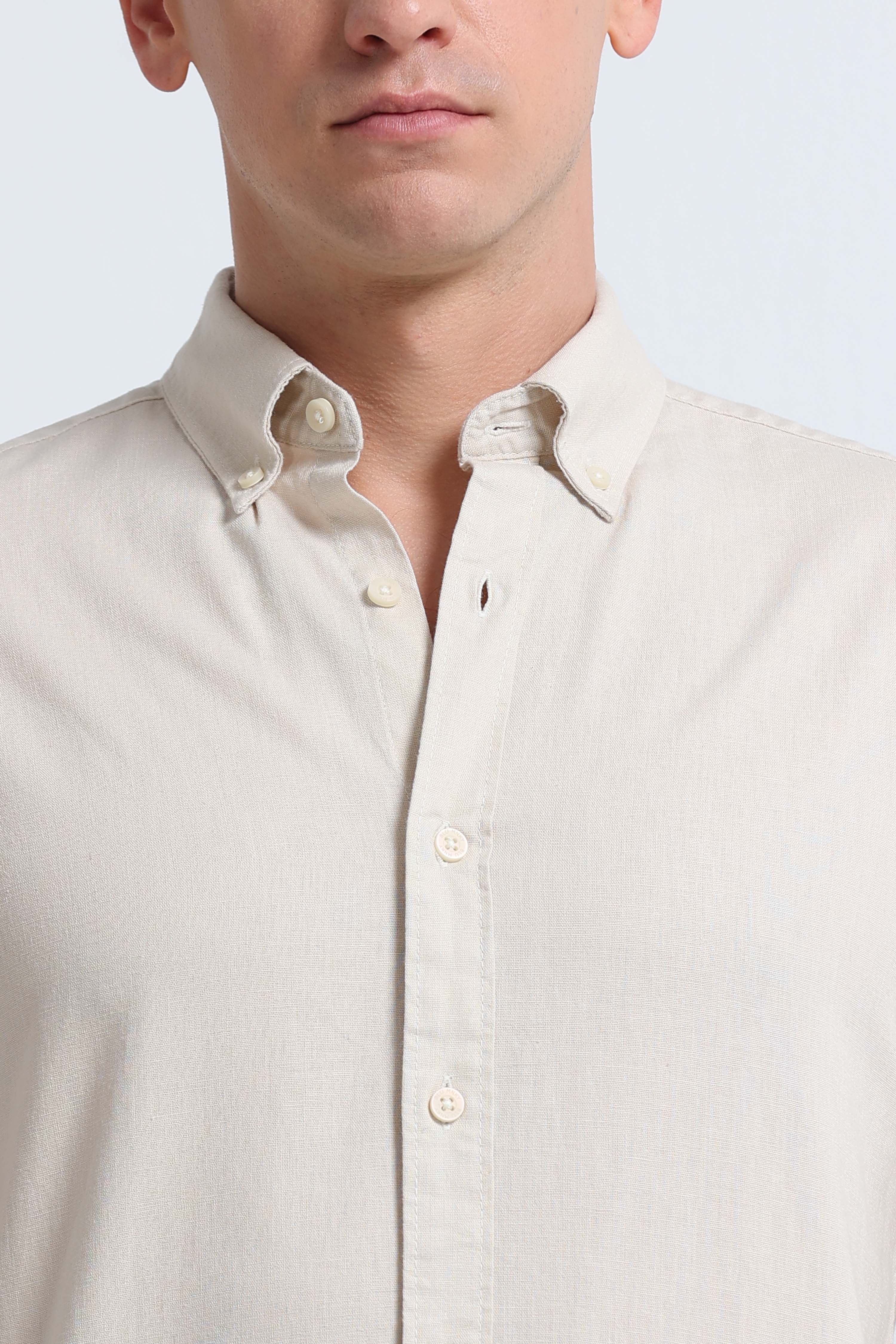 Men Cream Button-Down Shirt
