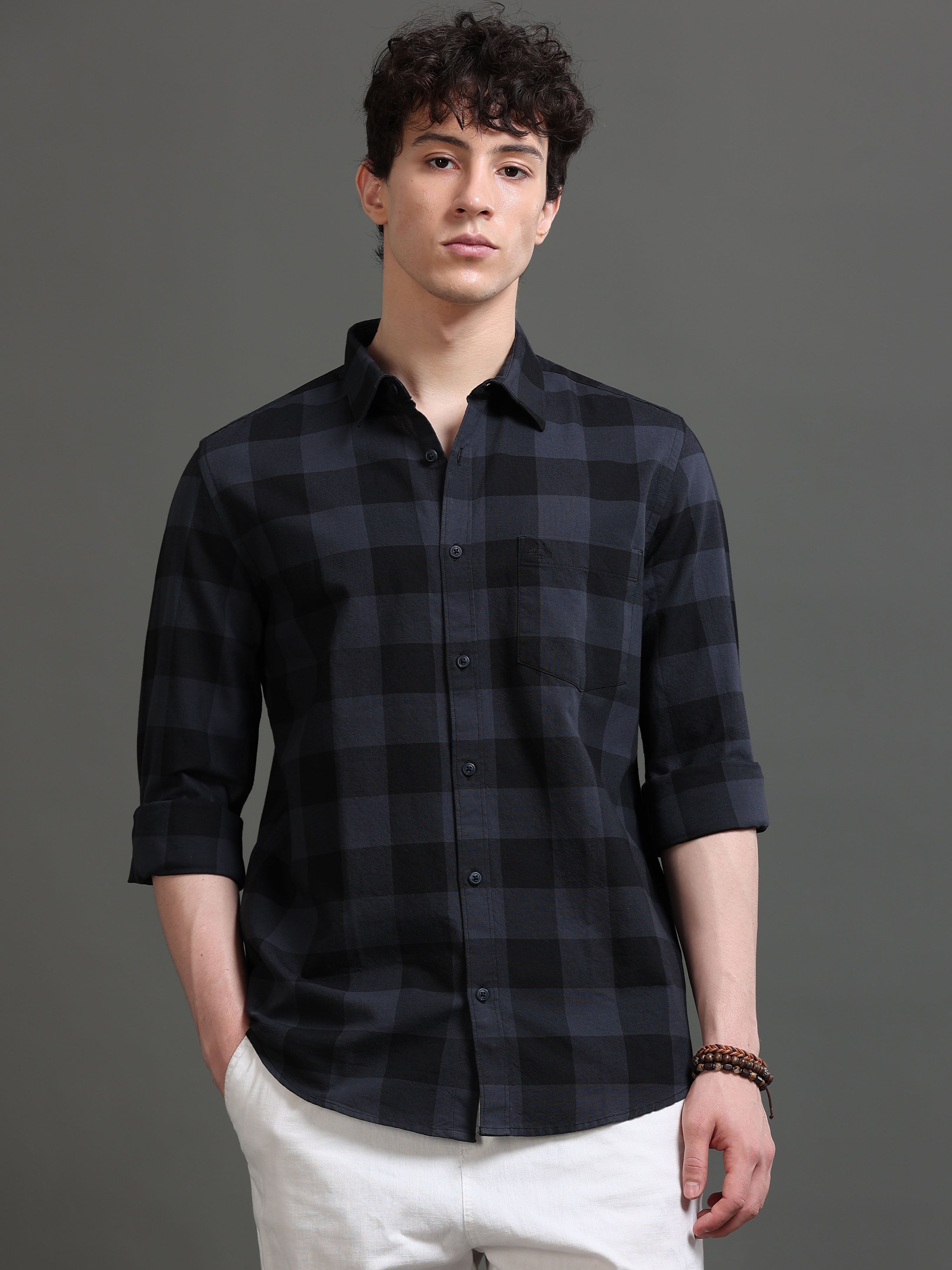 Men Grey Checked Shirt