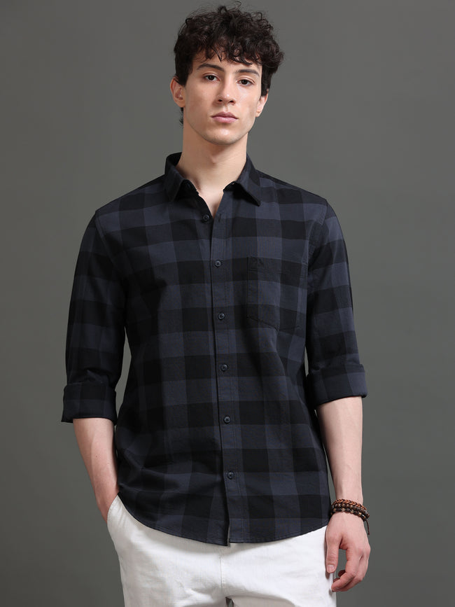Men Grey Checked Shirt