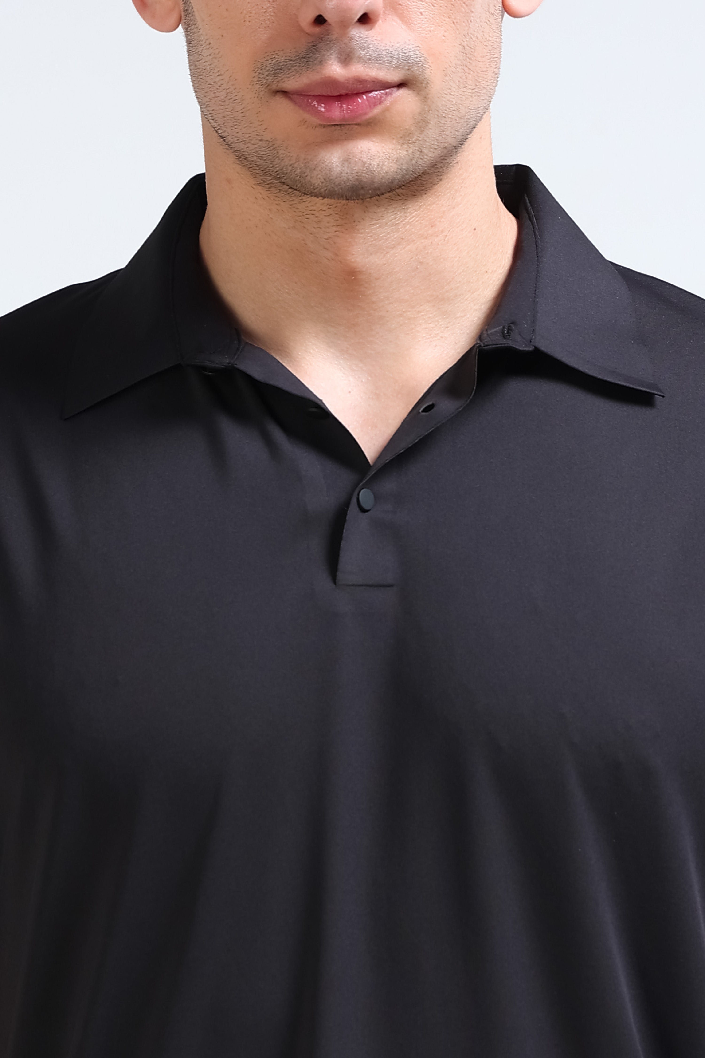 Men Black Viscose Polo T-Shirt