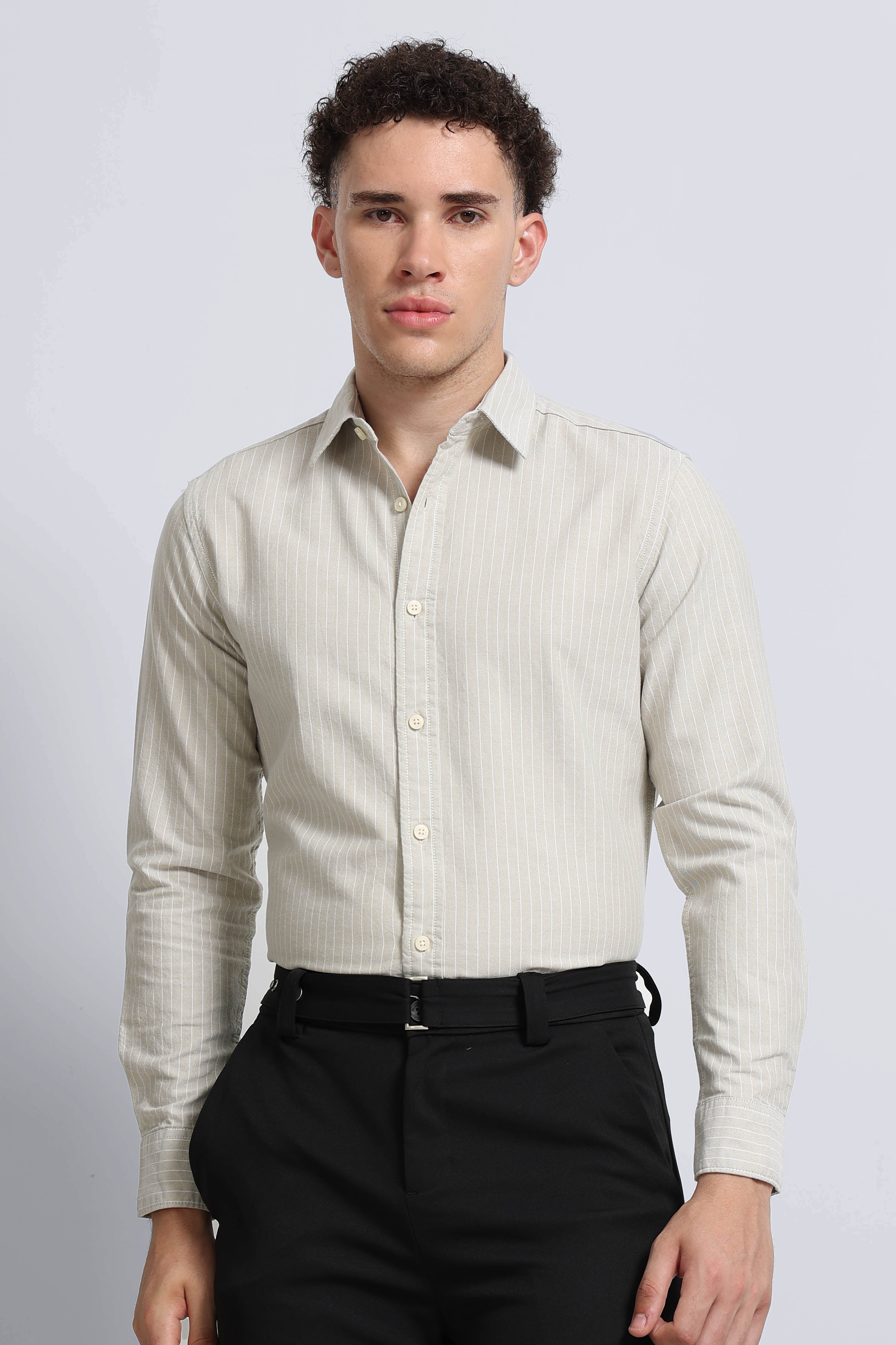 Men Beige Striped Cotton Shirt