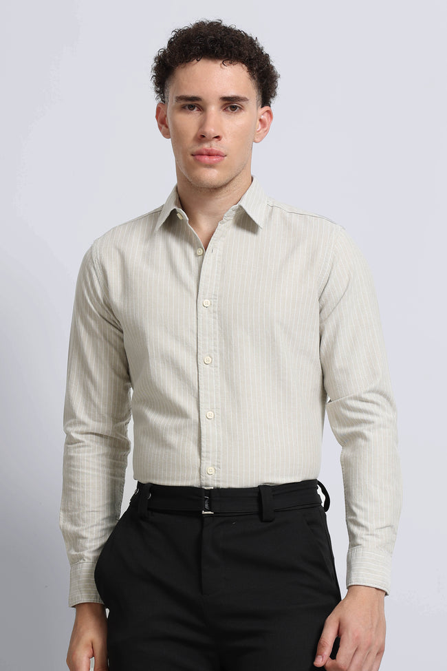 Men Beige Striped Cotton Shirt