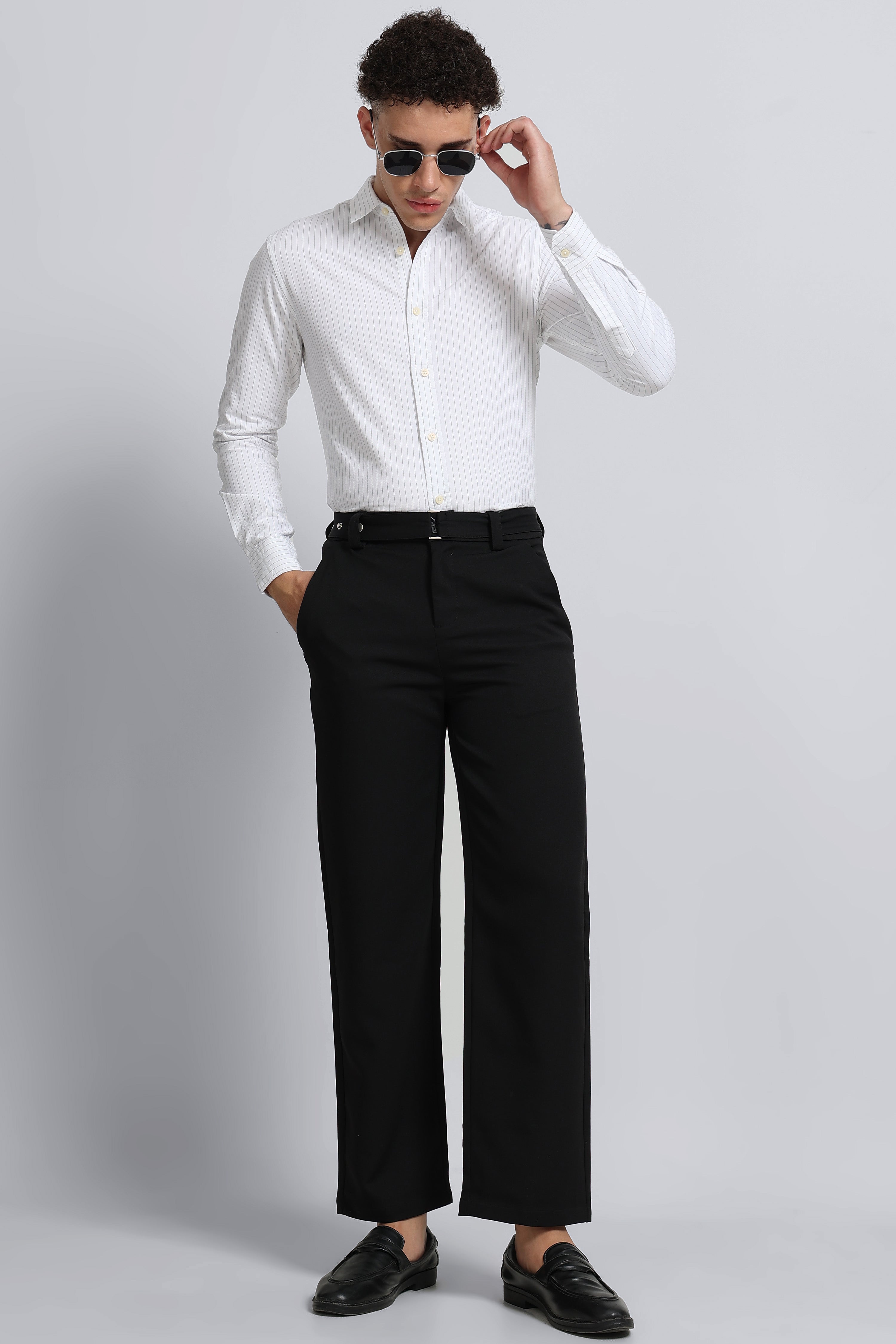 Men White Striped Cotton Shirt