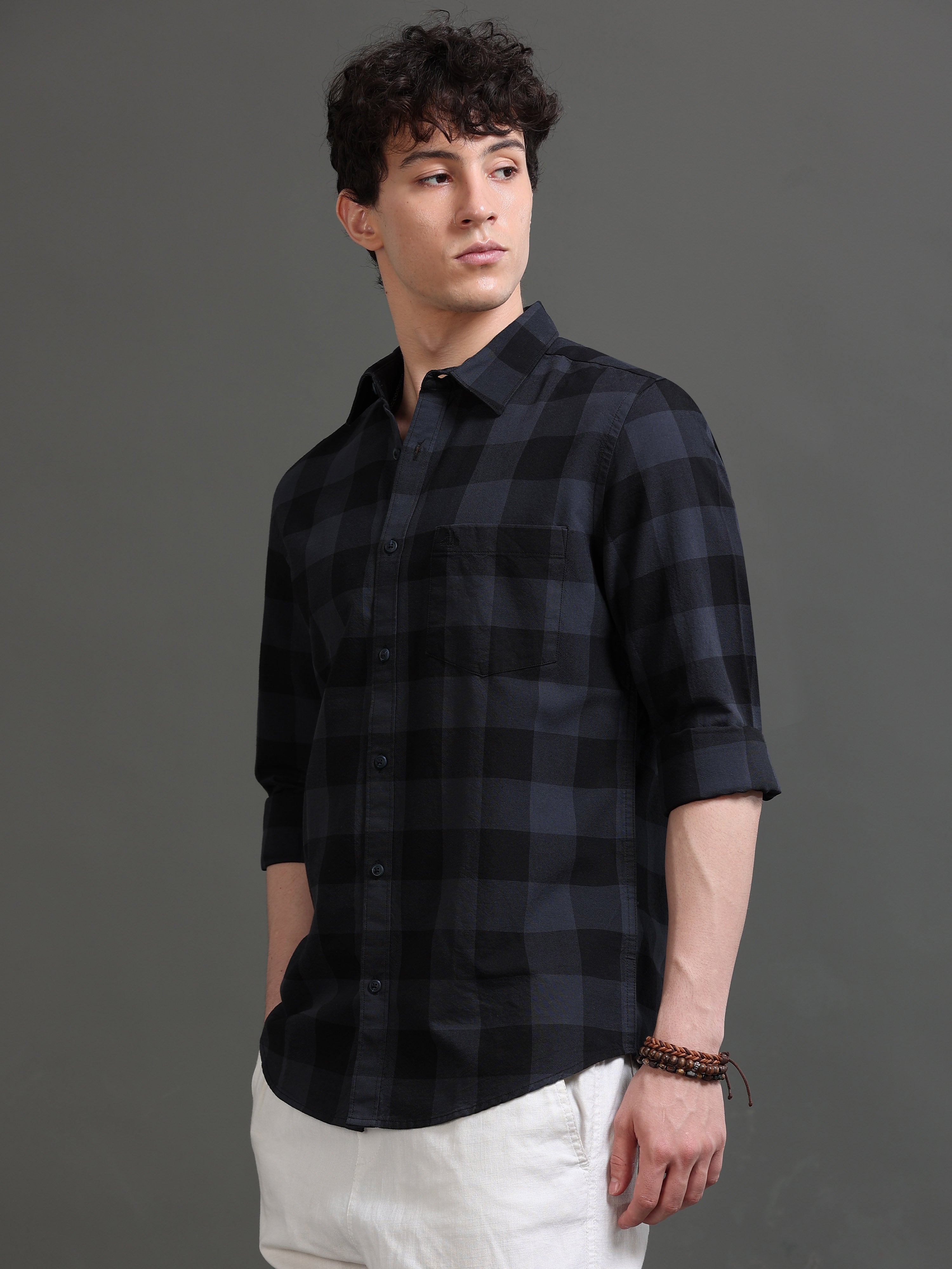 Men Grey Checked Shirt