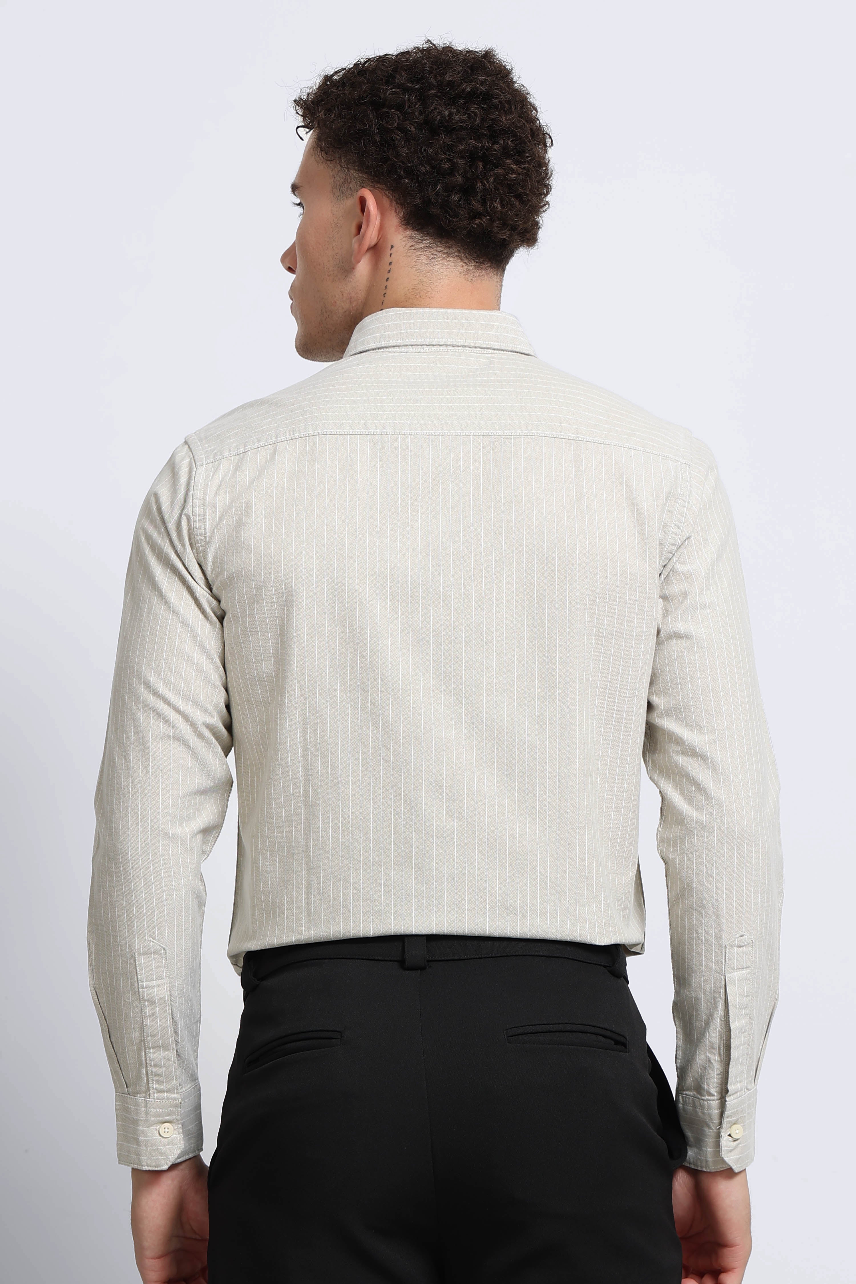 Men Beige Striped Cotton Shirt