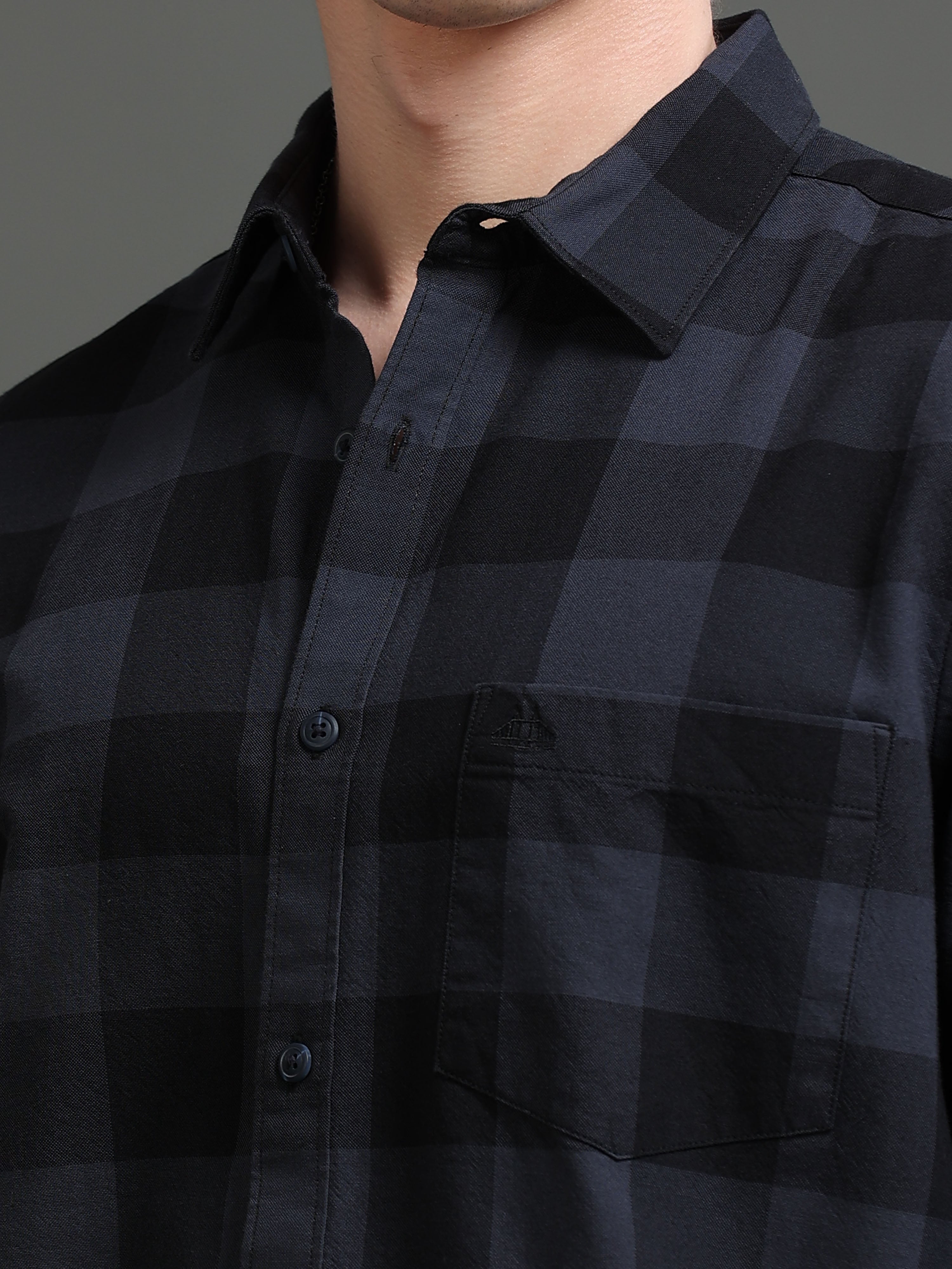 Men Grey Checked Shirt