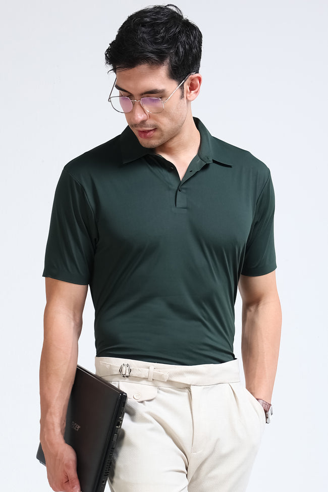 Men Green Viscose Polo T-Shirt