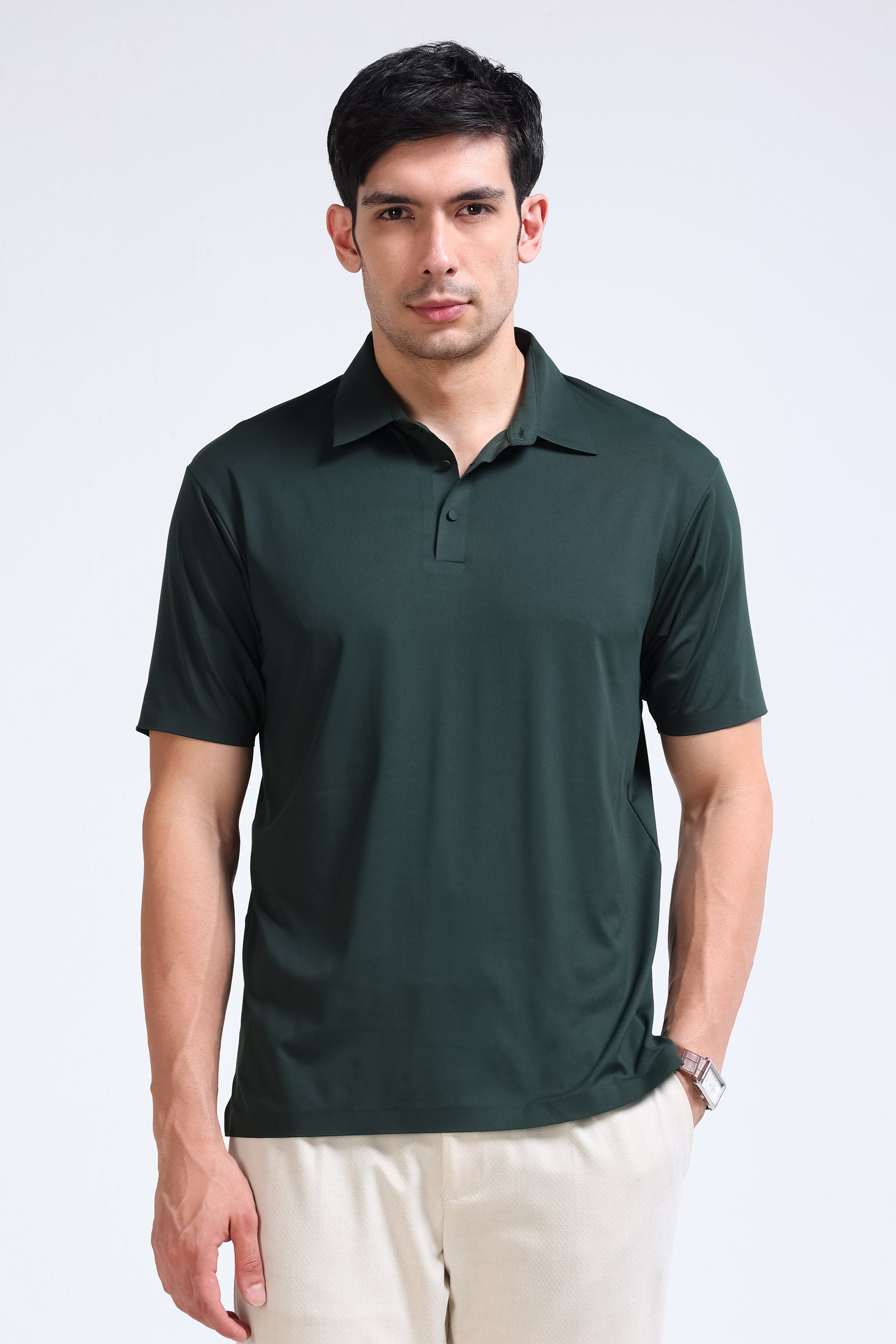Men Green Viscose Polo T-Shirt