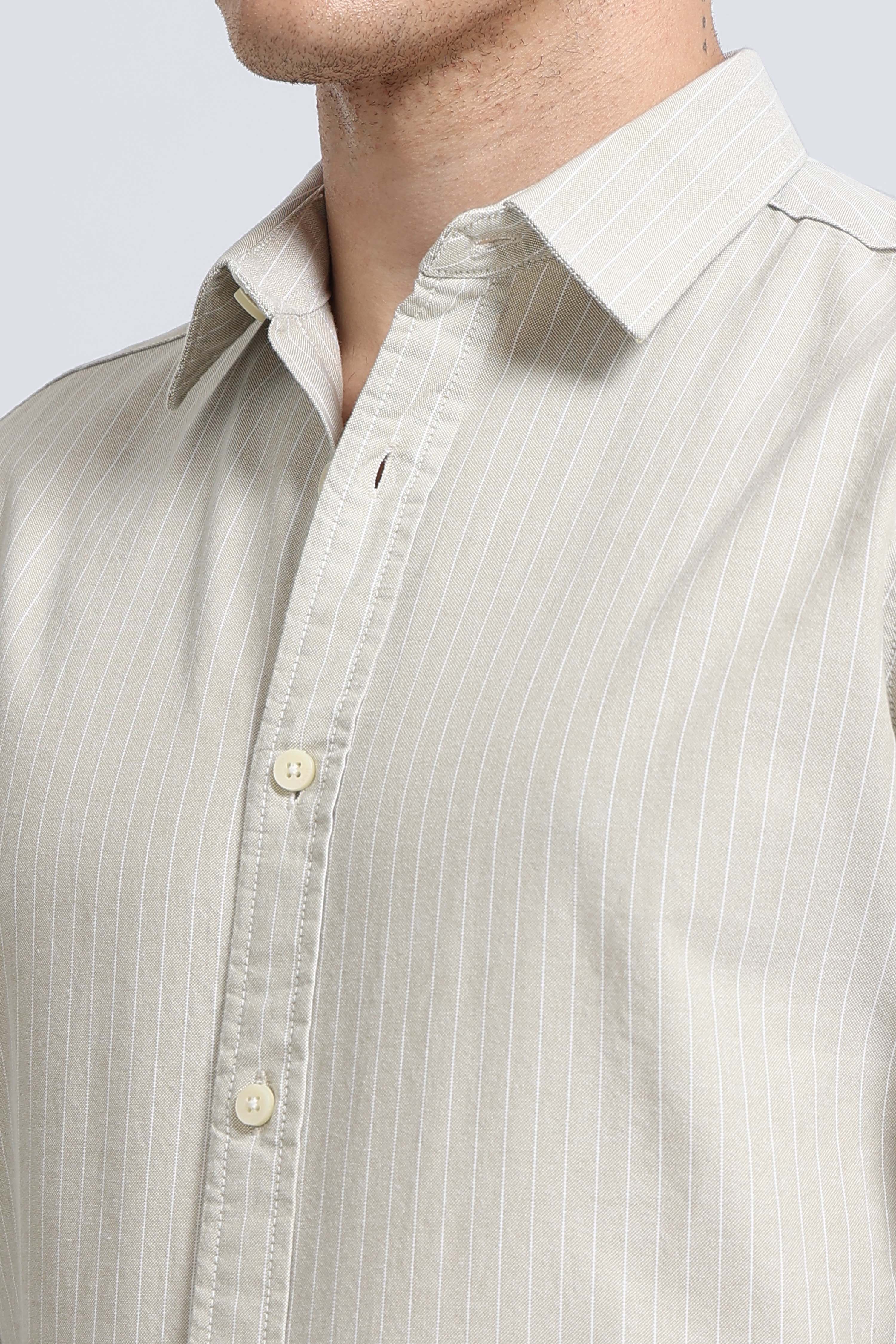 Men Beige Striped Cotton Shirt