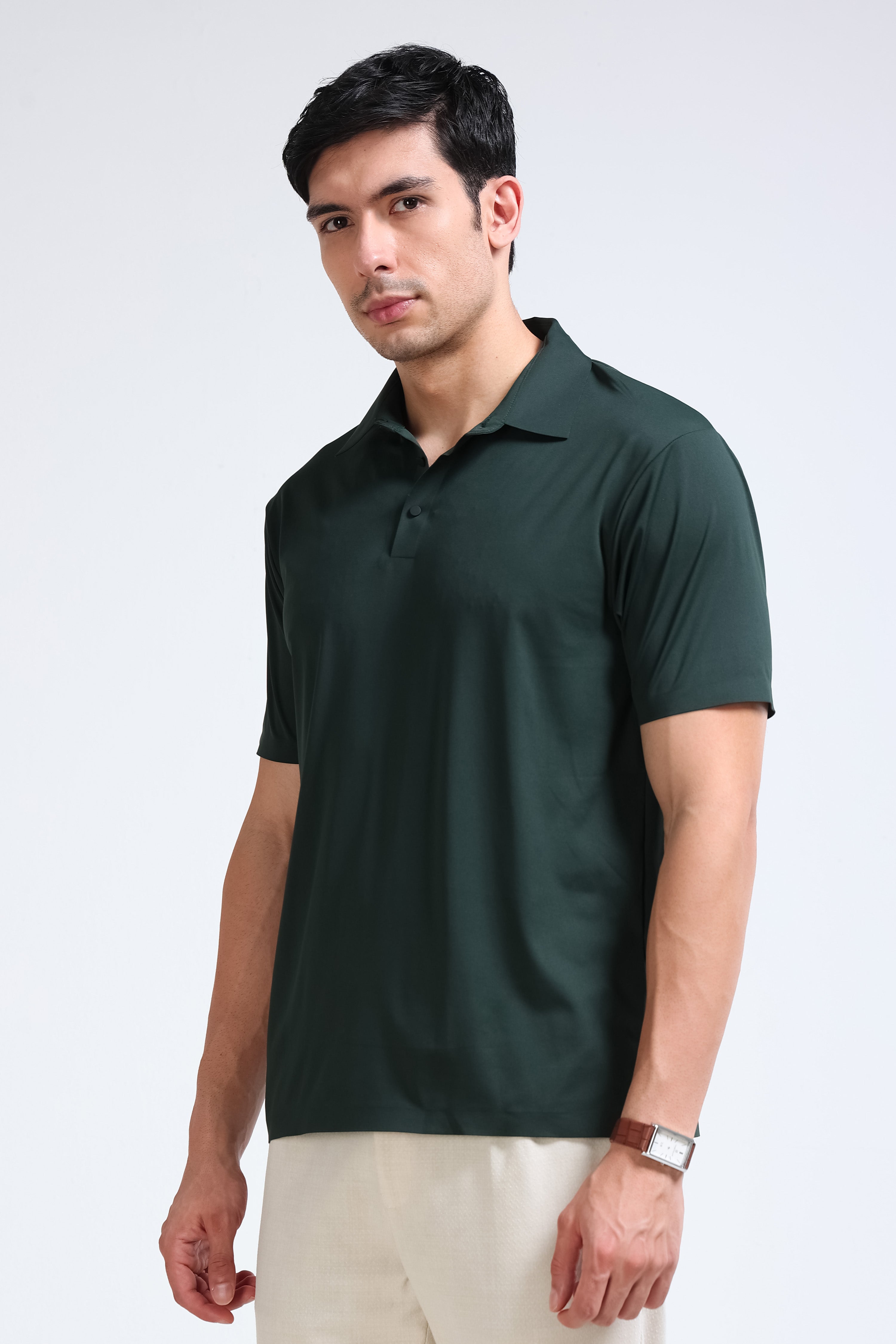Men Green Viscose Polo T-Shirt