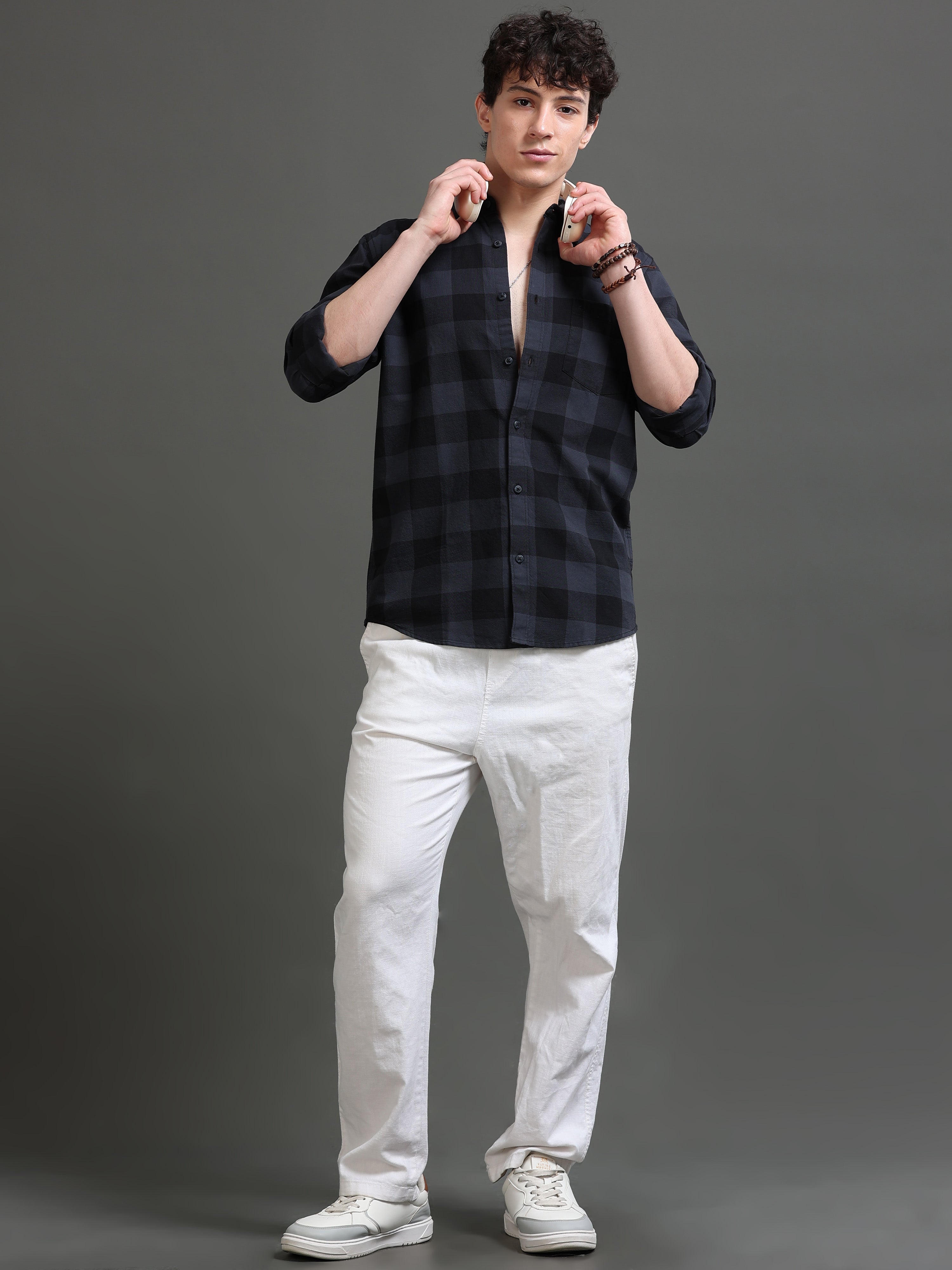 Men Grey Checked Shirt