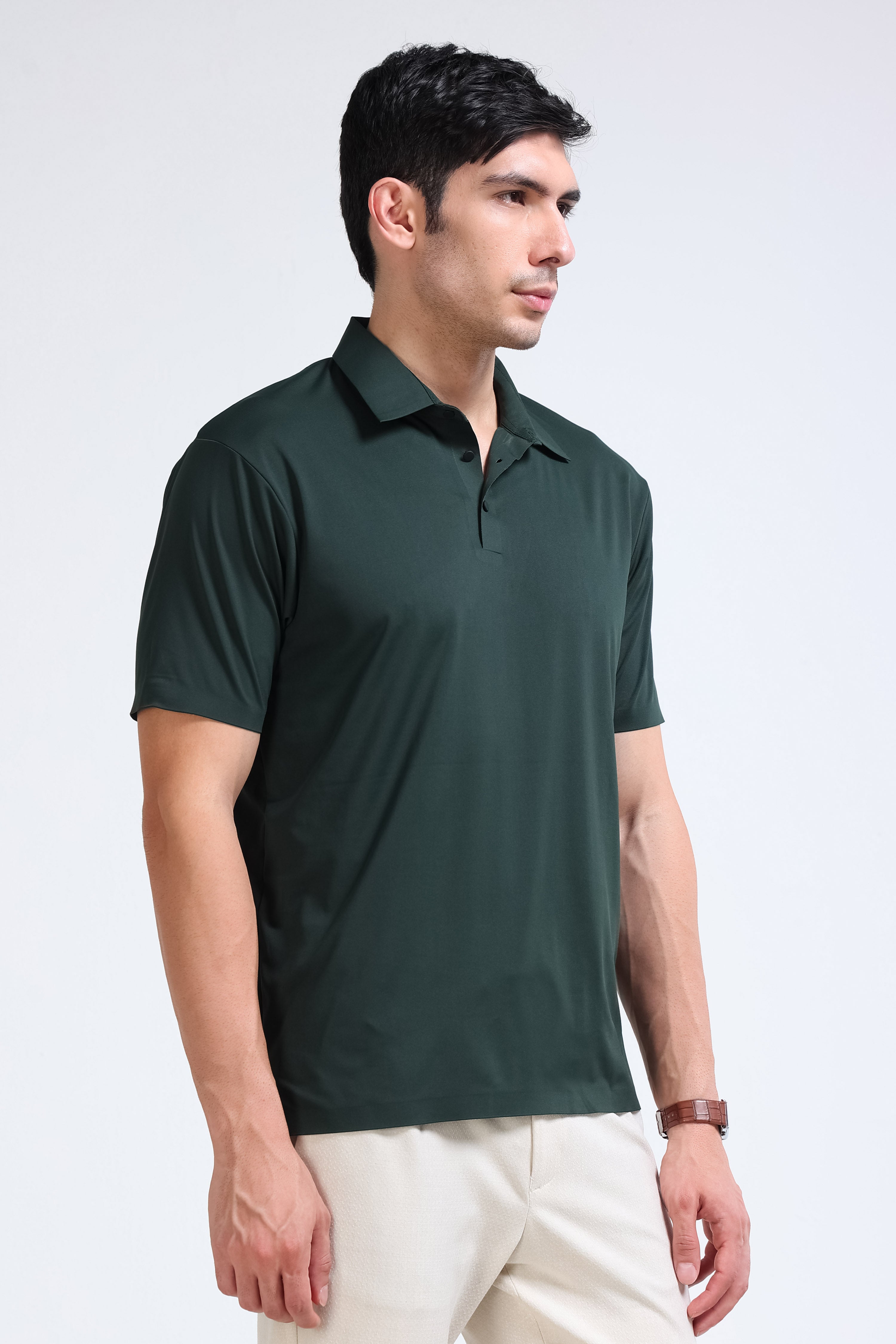 Men Green Viscose Polo T-Shirt
