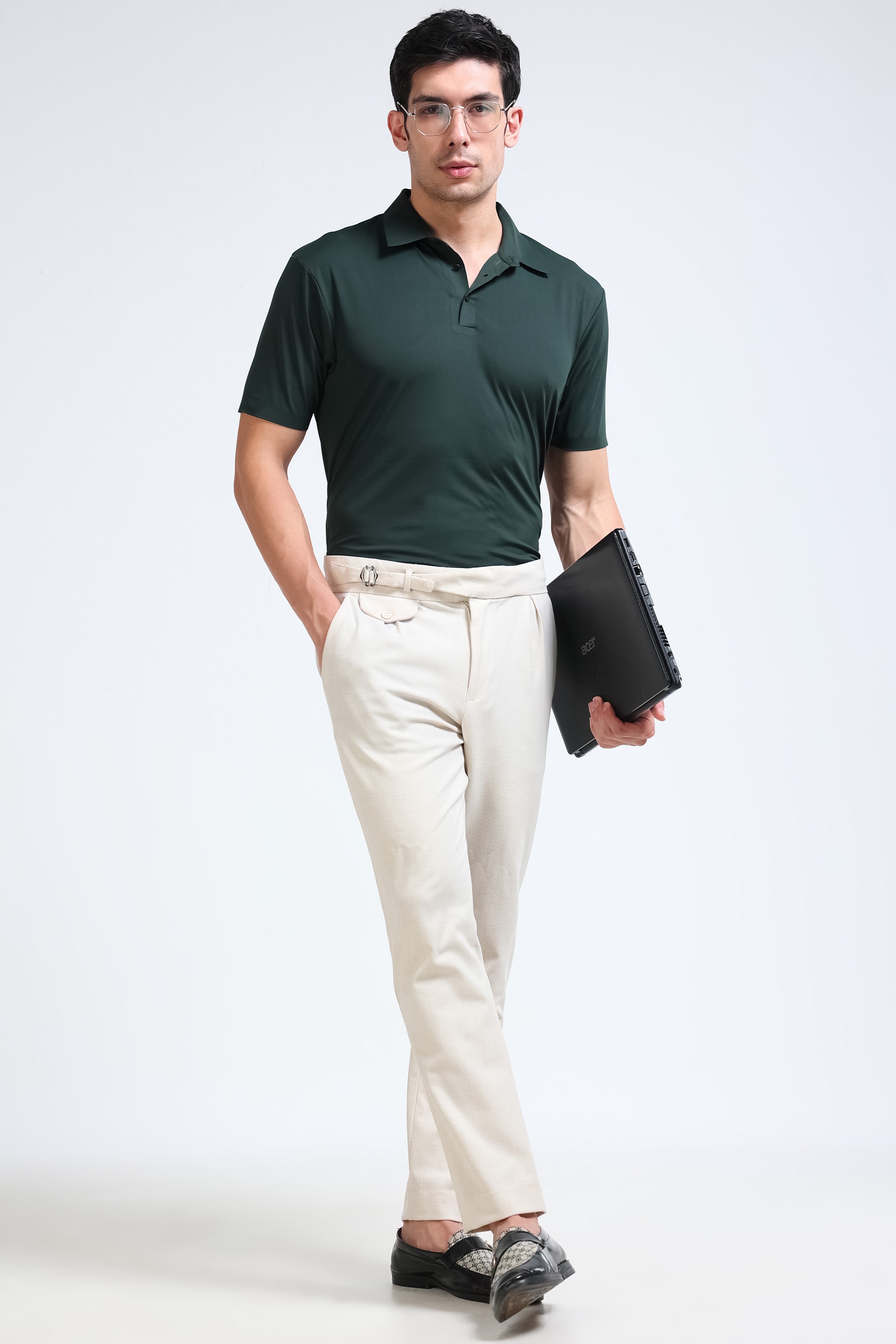Men Green Viscose Polo T-Shirt