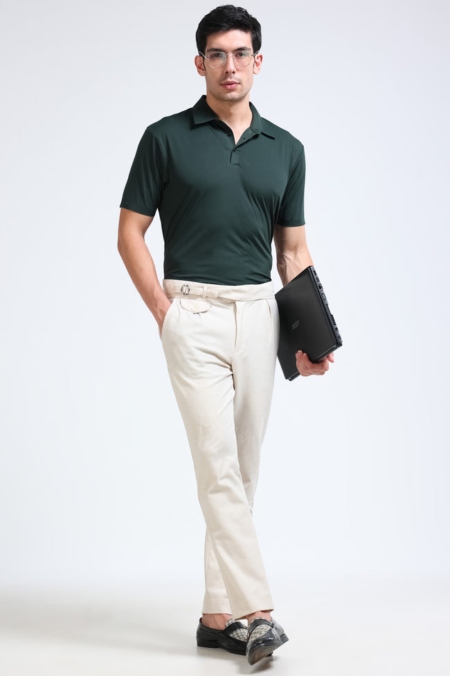 Men Green Viscose Polo T-Shirt