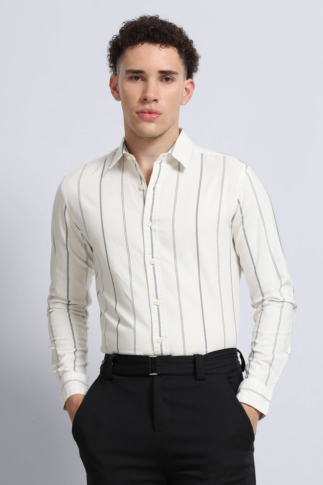 Men Off White Classic Striped Cotton Shirt