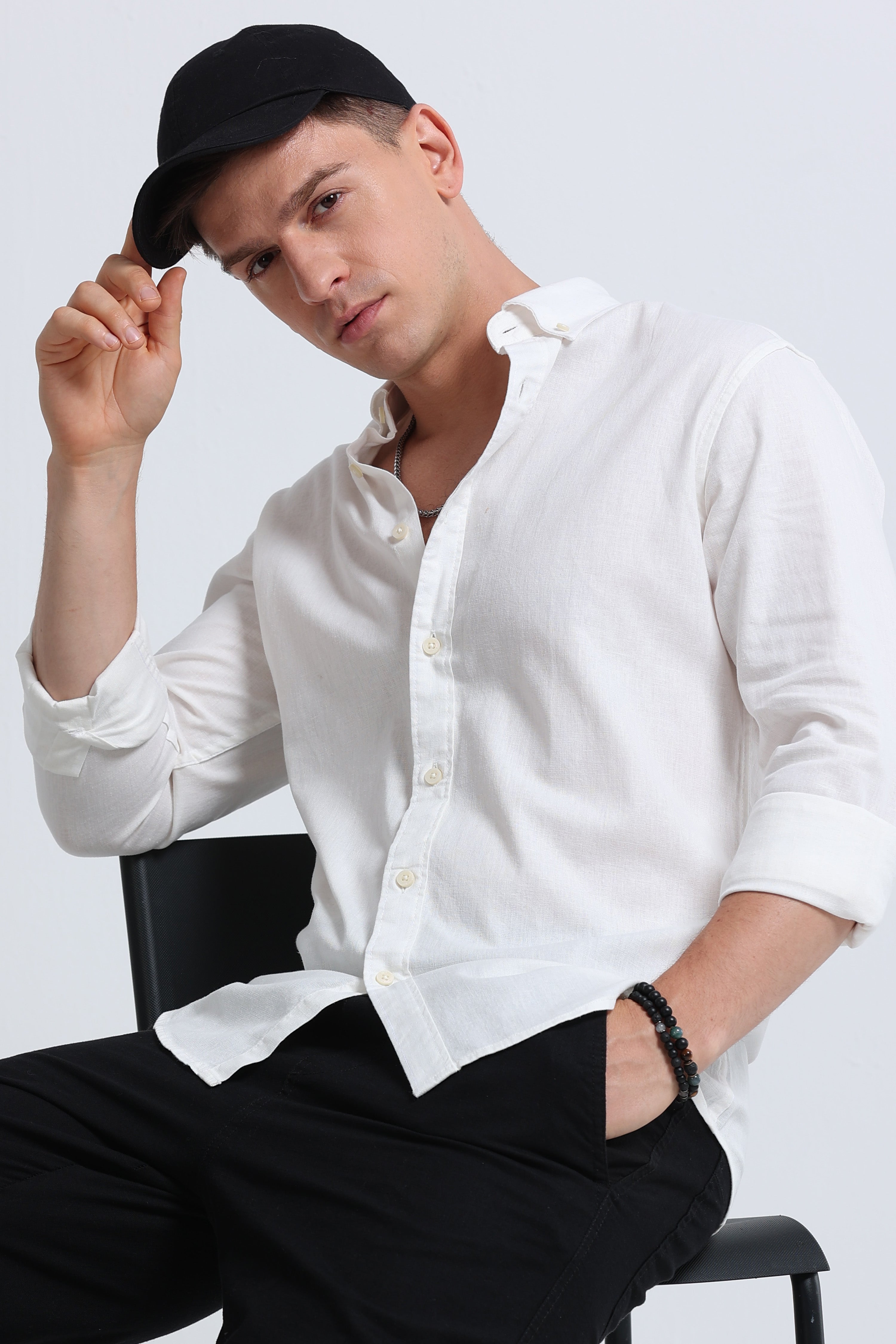 Men White Button-Down Shirt