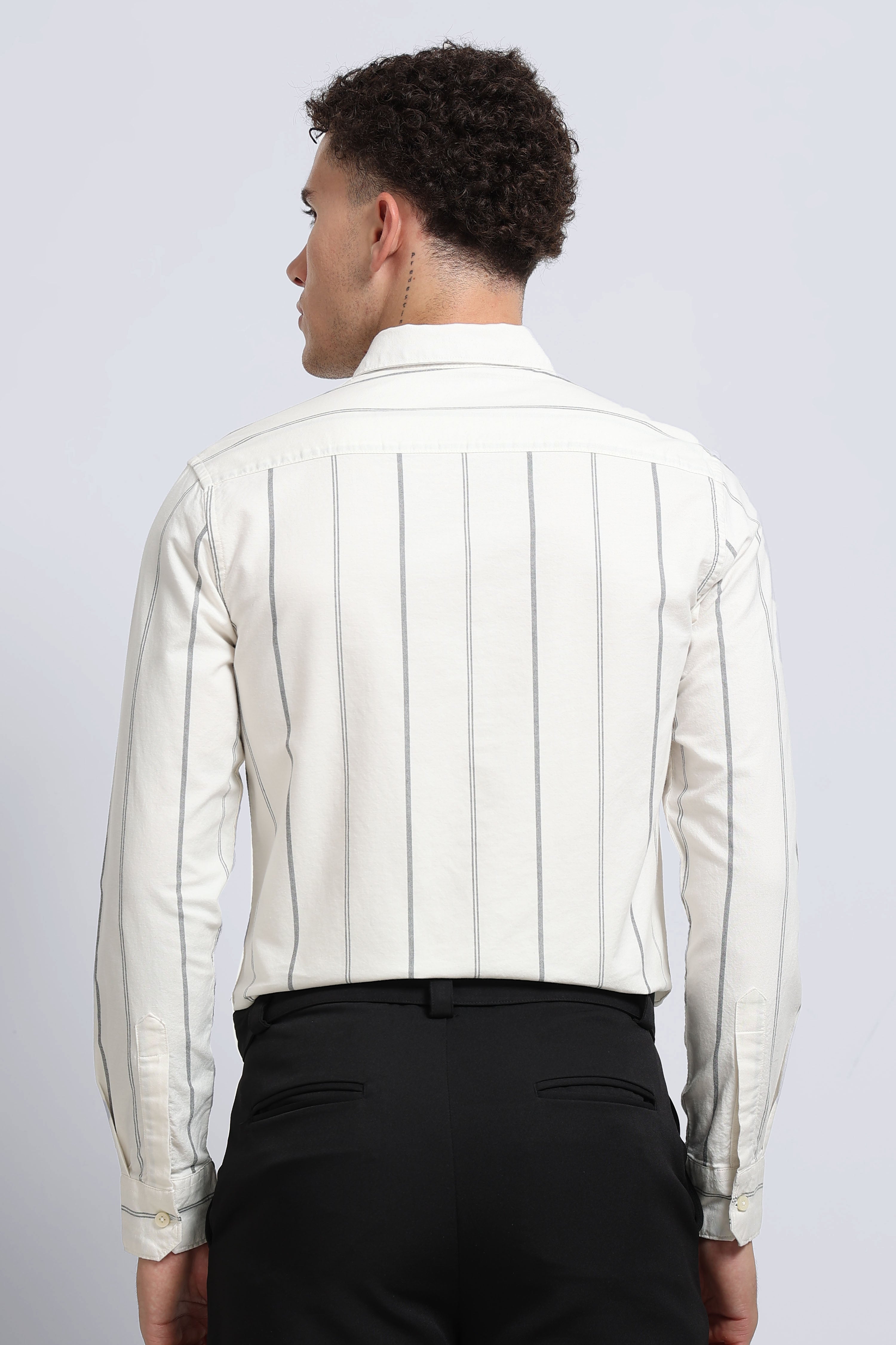 Men Off White Classic Striped Cotton Shirt