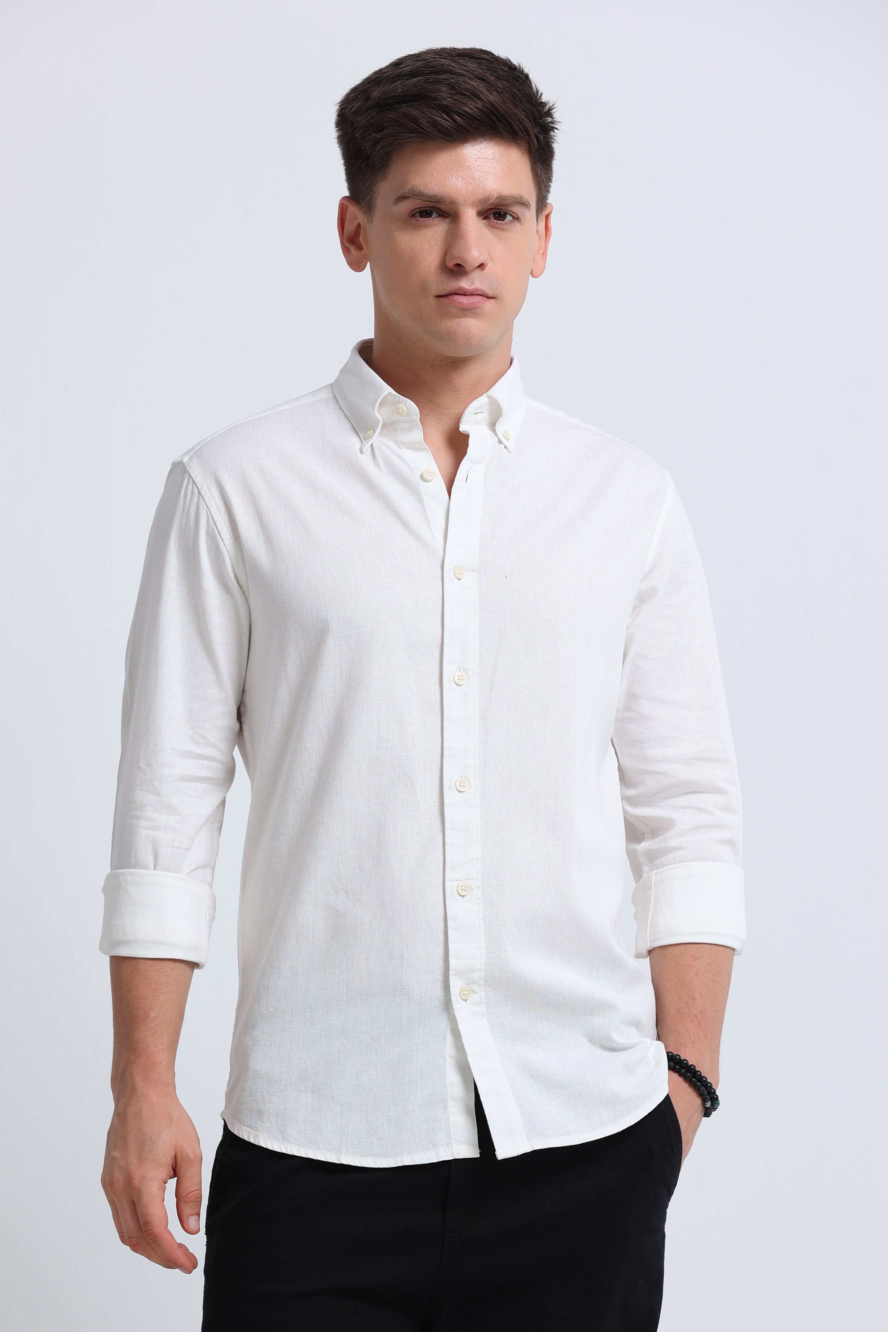 Men White Button-Down Shirt