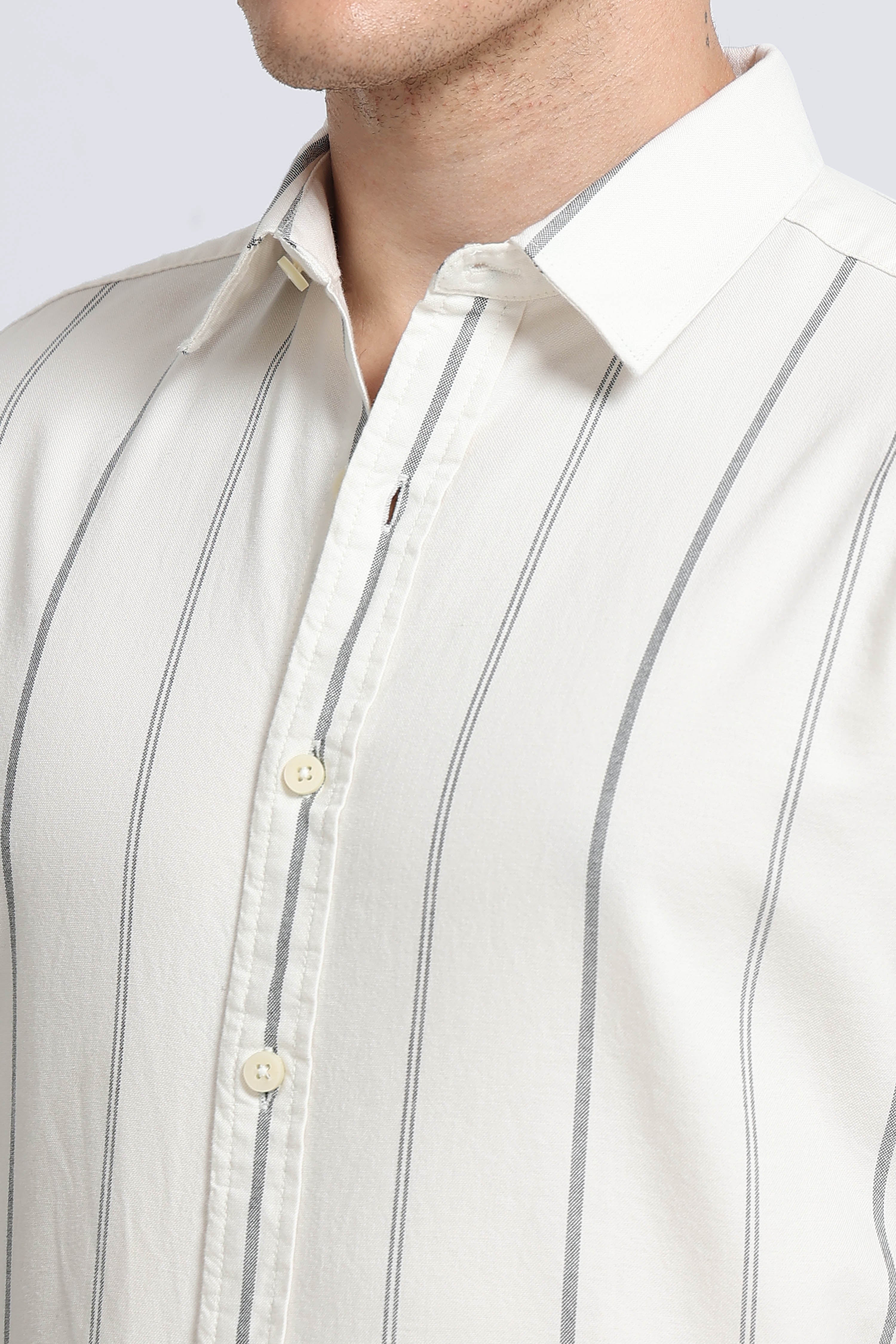 Men Off White Classic Striped Cotton Shirt