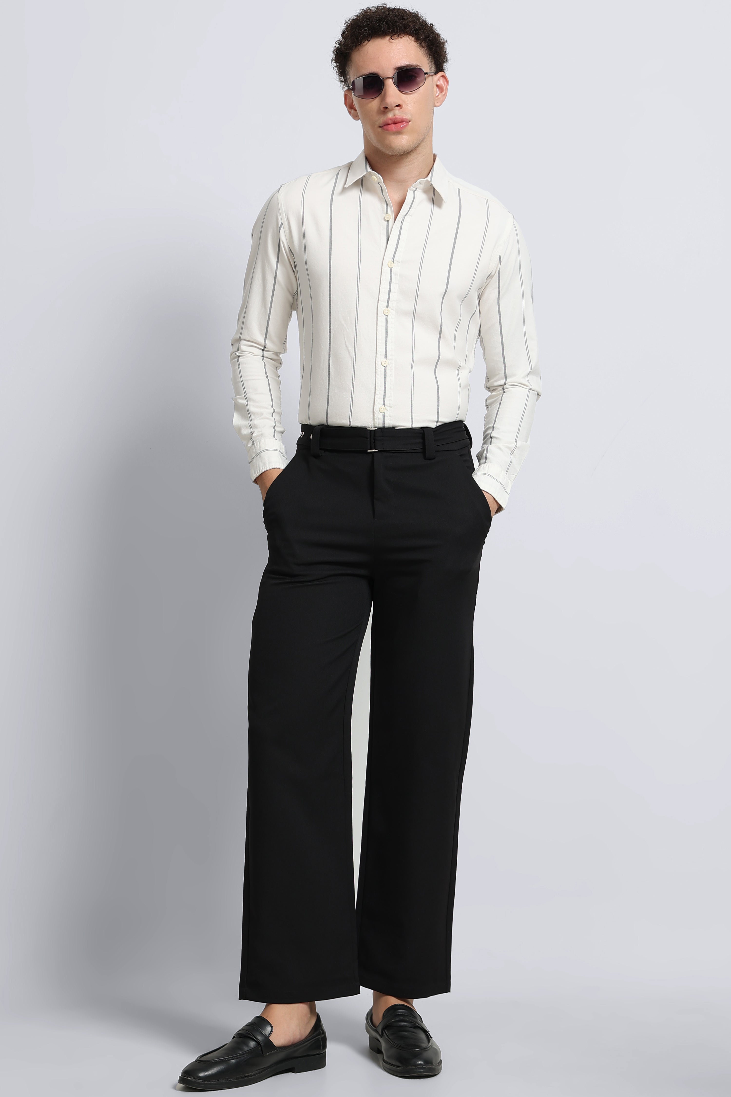 Men Off White Classic Striped Cotton Shirt