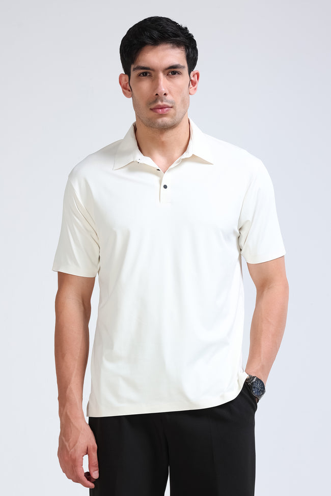 Men Off White Viscose Polo T-Shirt