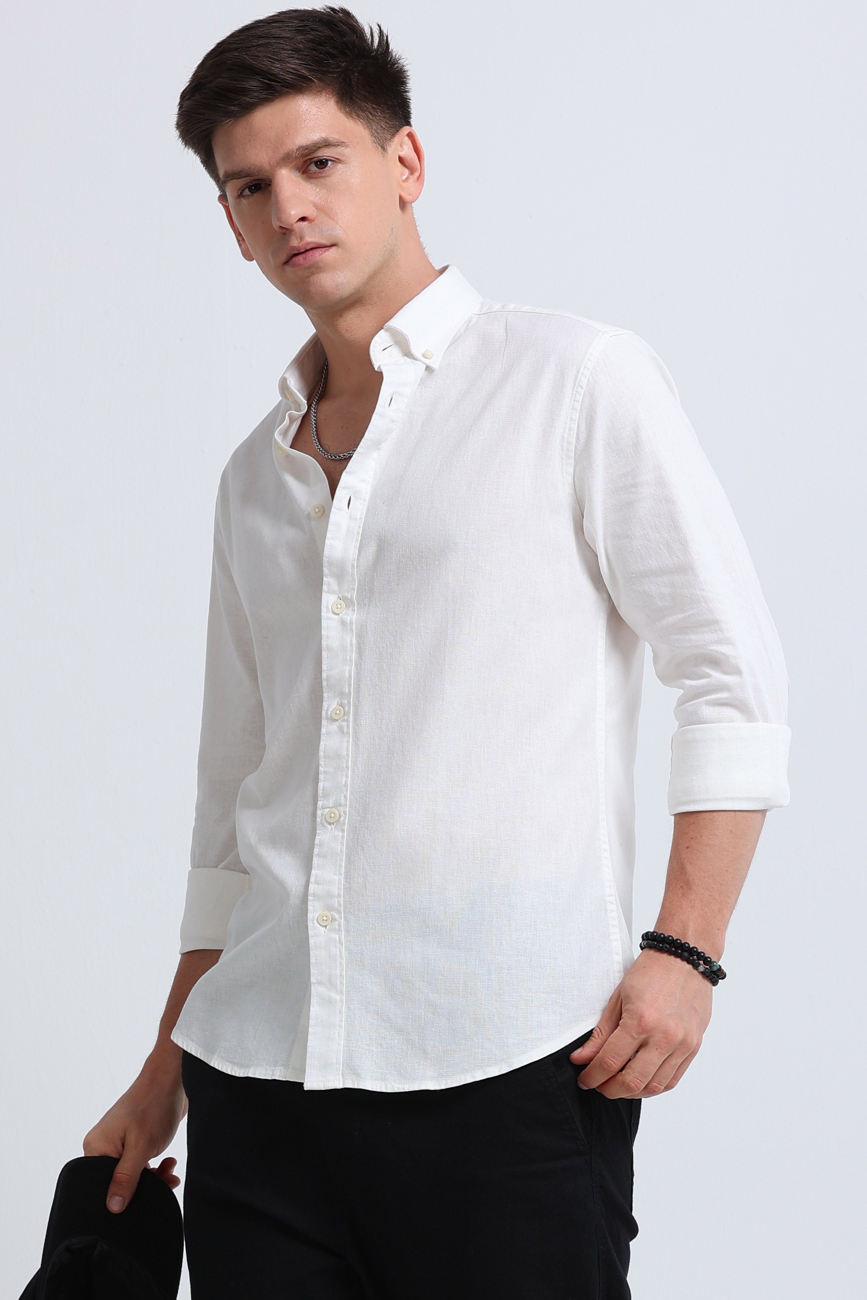 Men White Button-Down Shirt