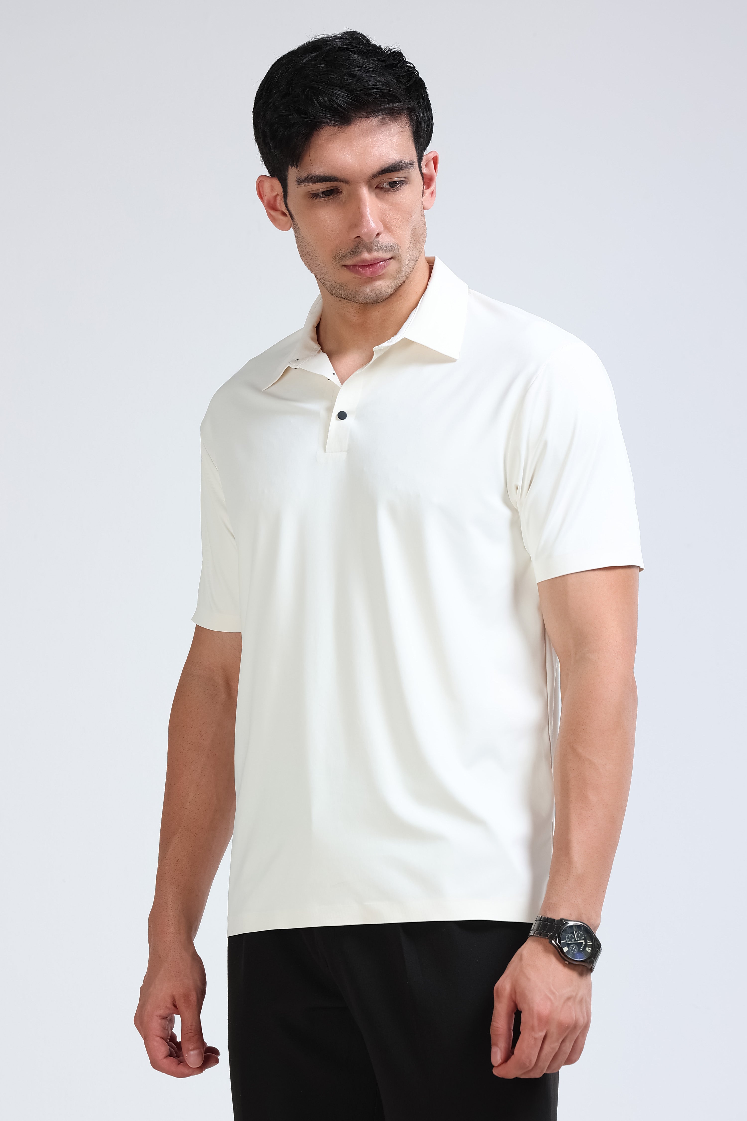 Men Off White Viscose Polo T-Shirt