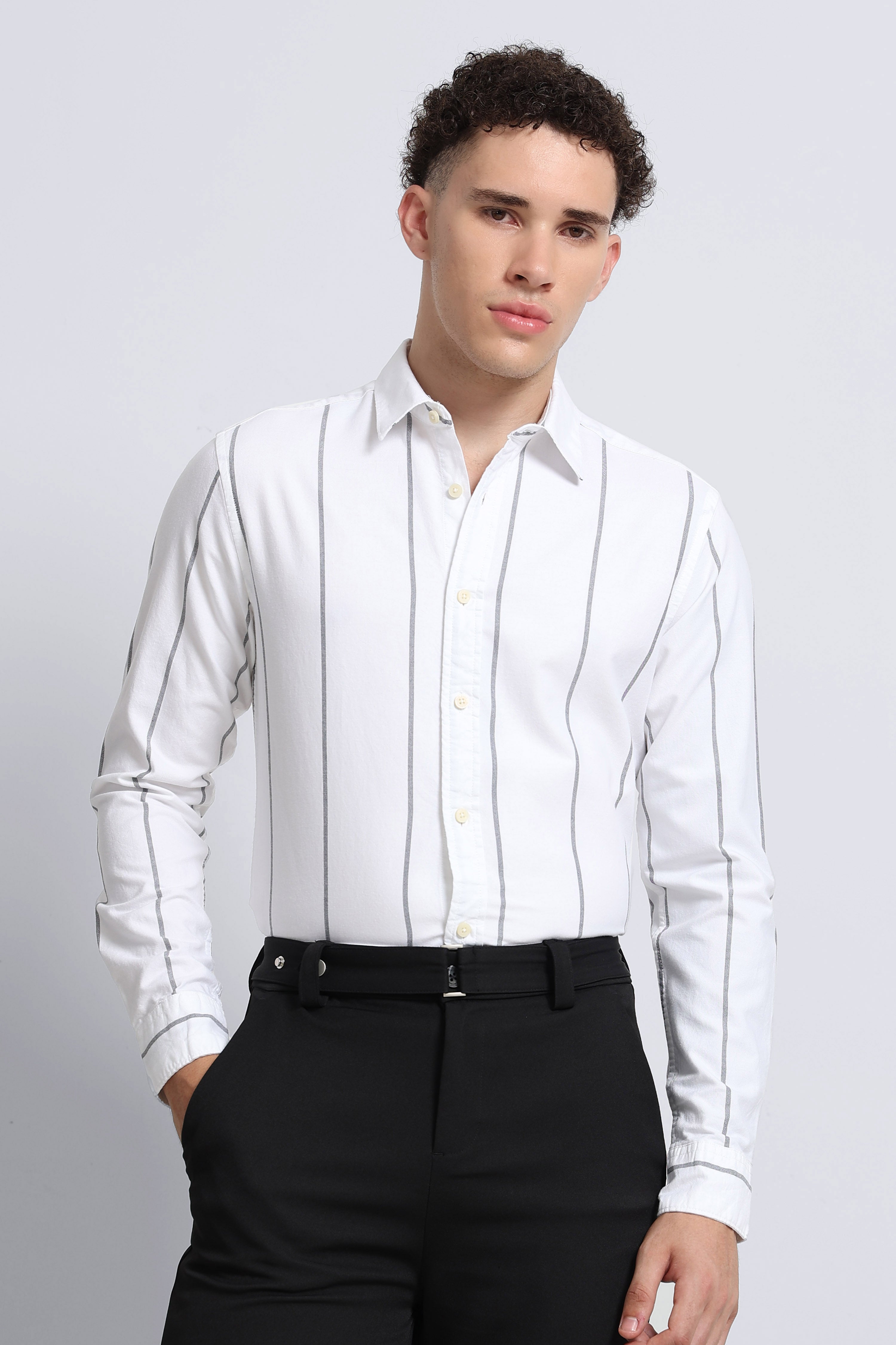Men White Classic Striped Cotton Shirt