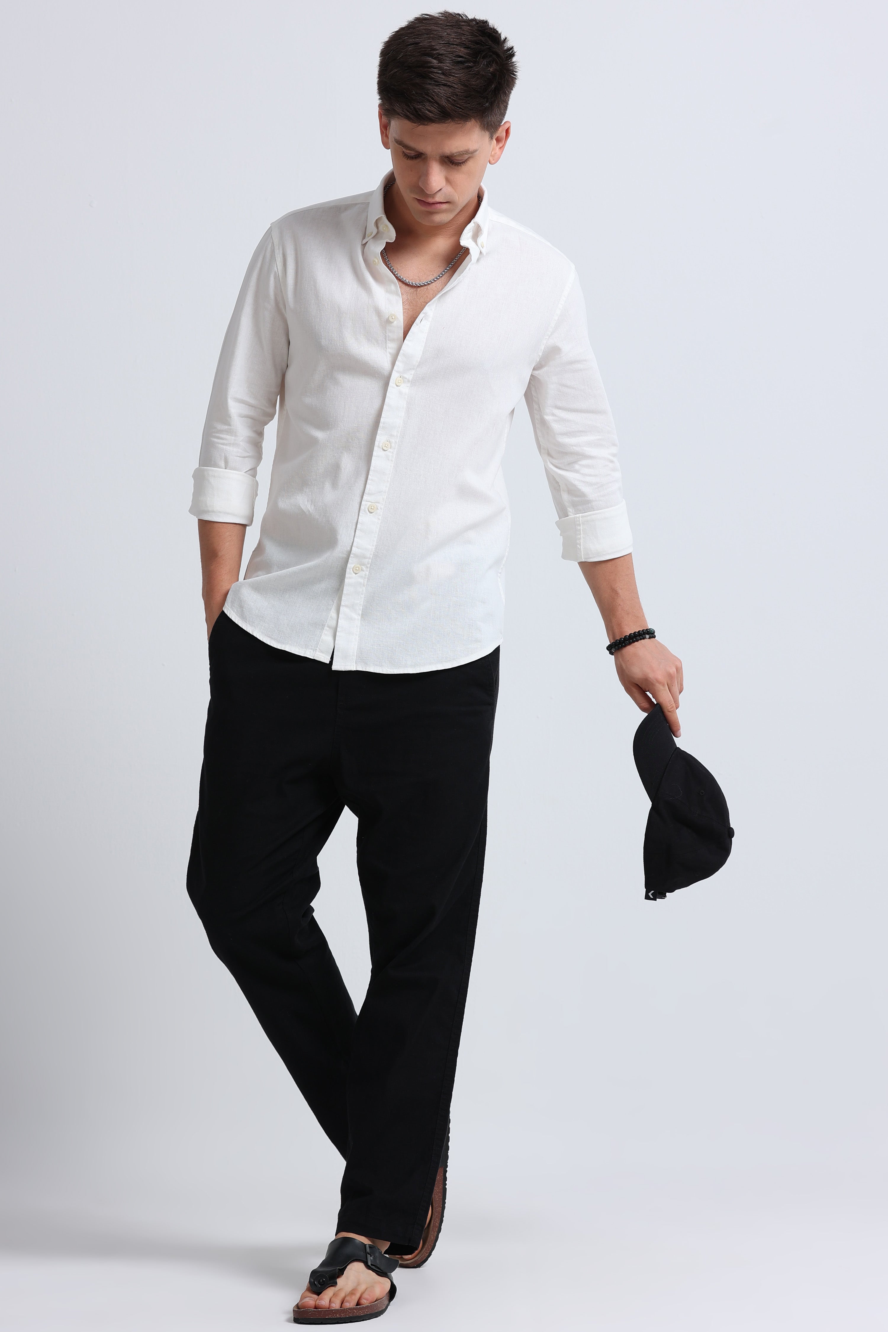 Men White Button-Down Shirt