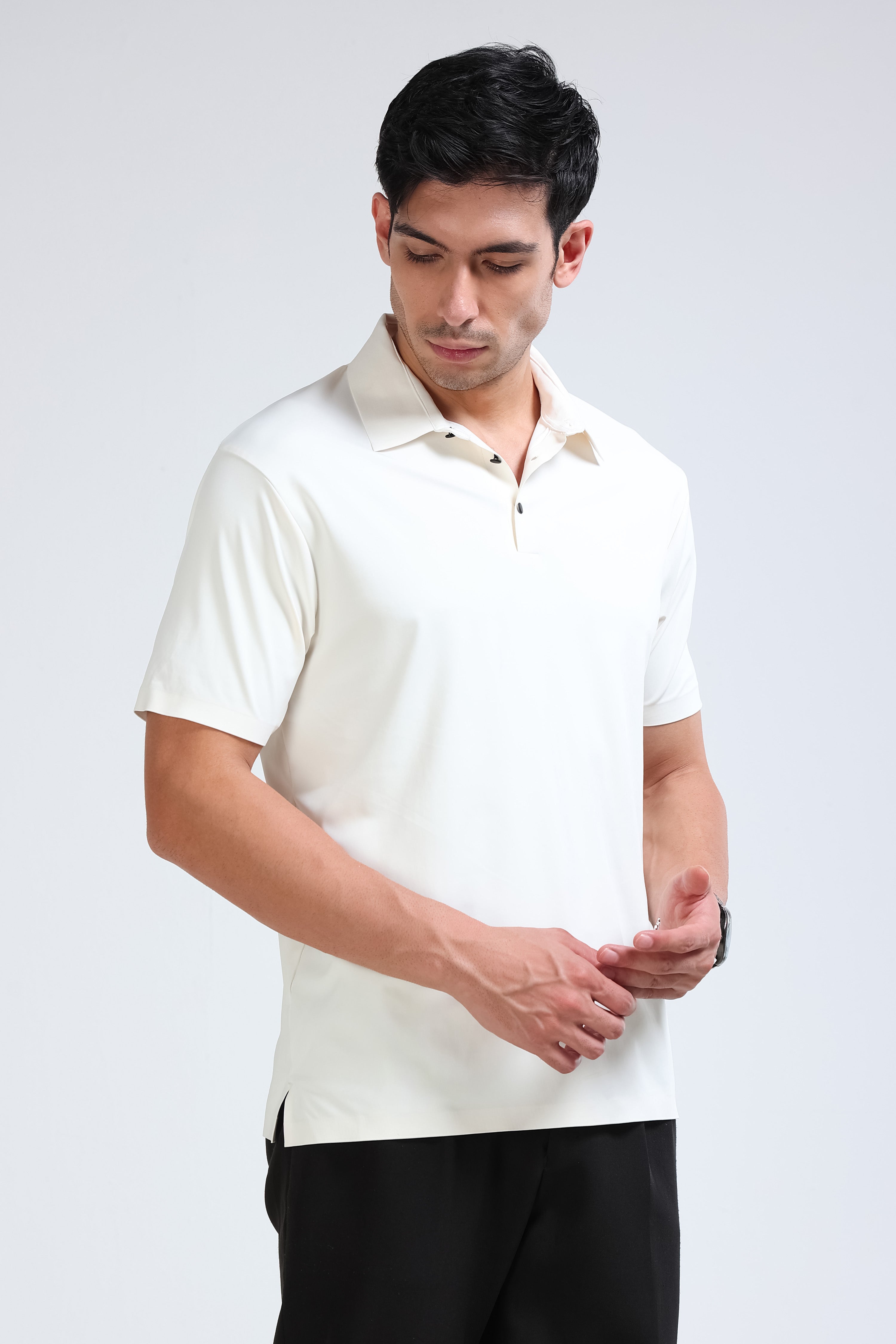Men Off White Viscose Polo T-Shirt