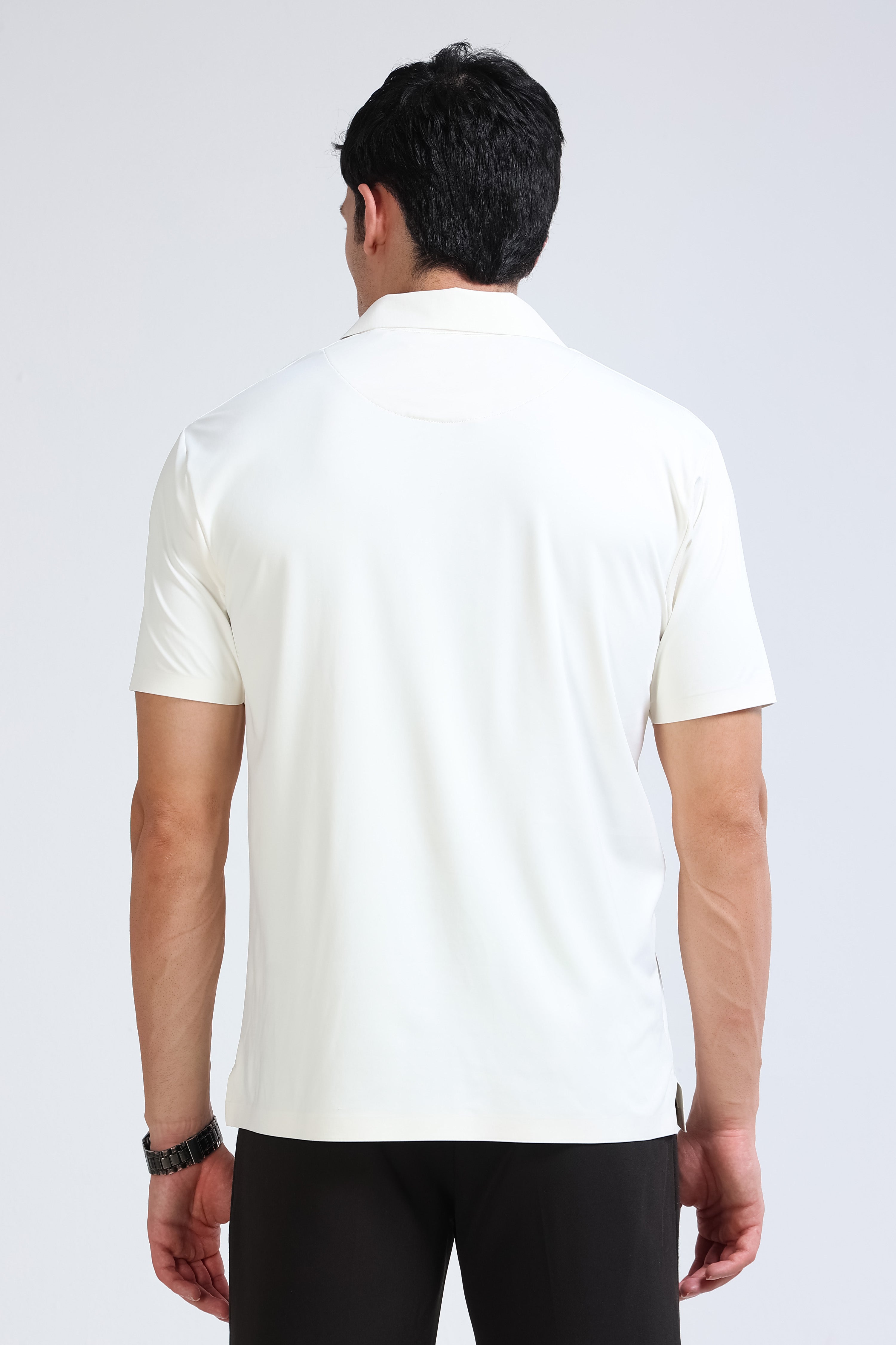 Men Off White Viscose Polo T-Shirt