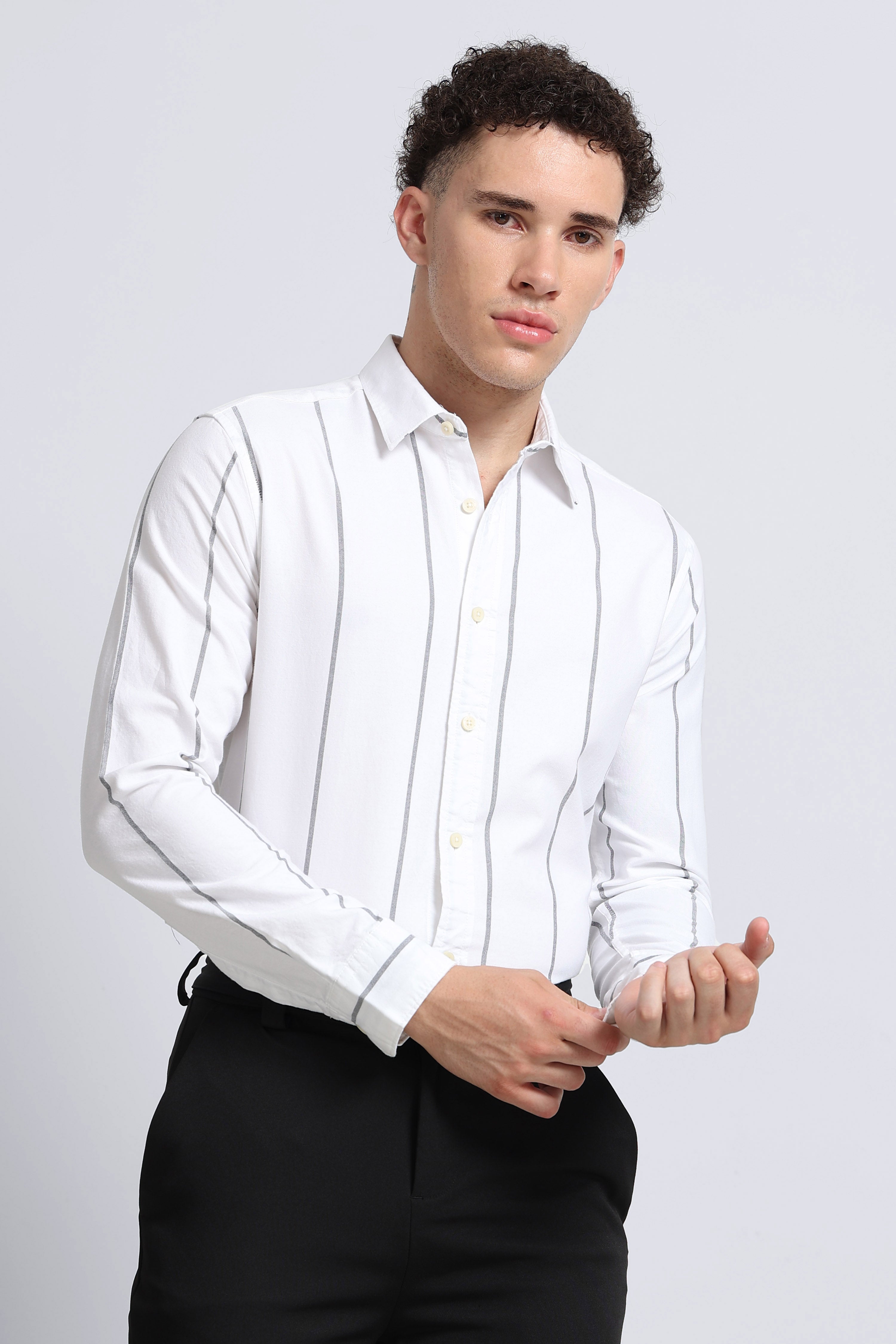 Men White Classic Striped Cotton Shirt