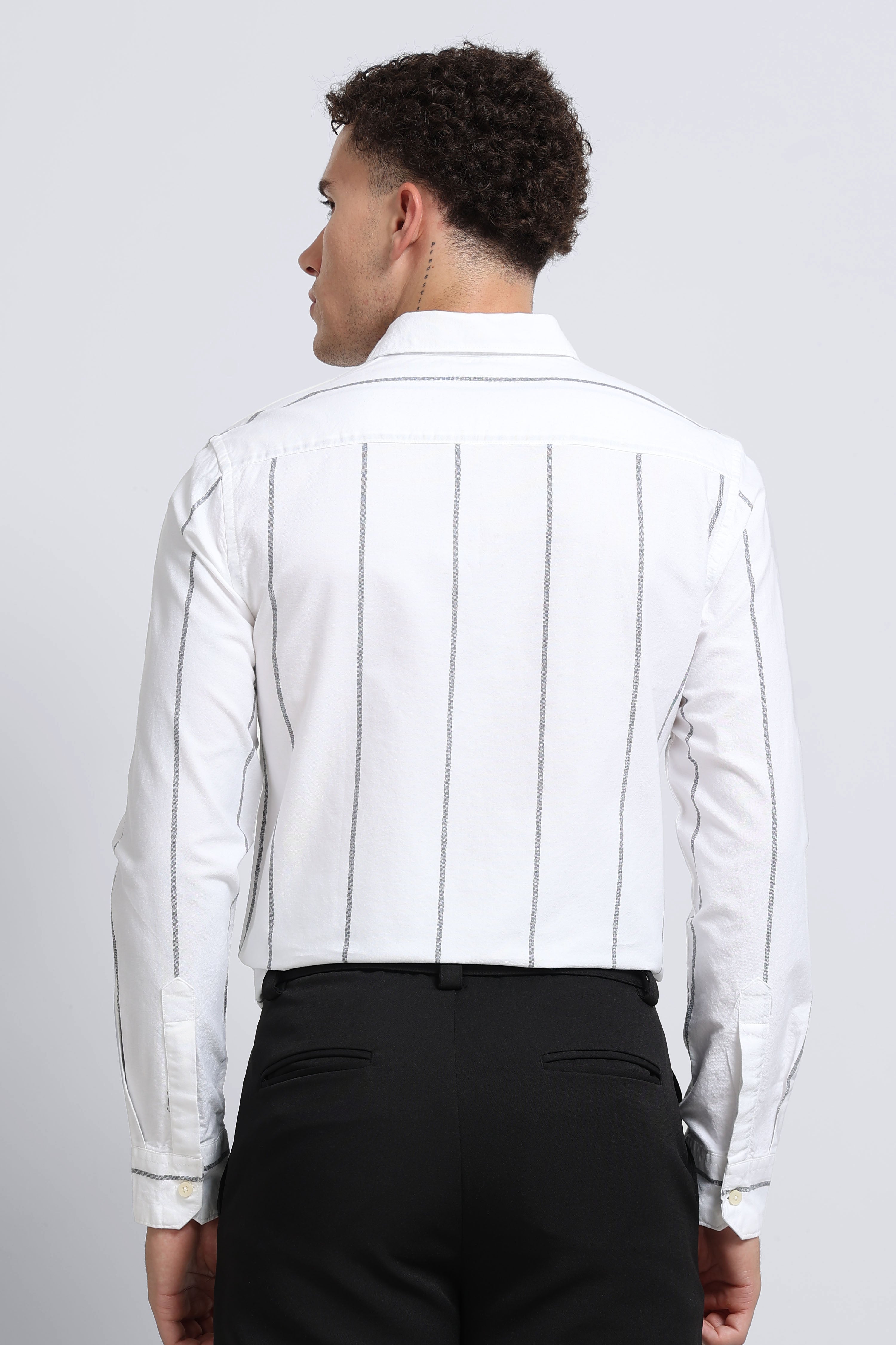 Men White Classic Striped Cotton Shirt