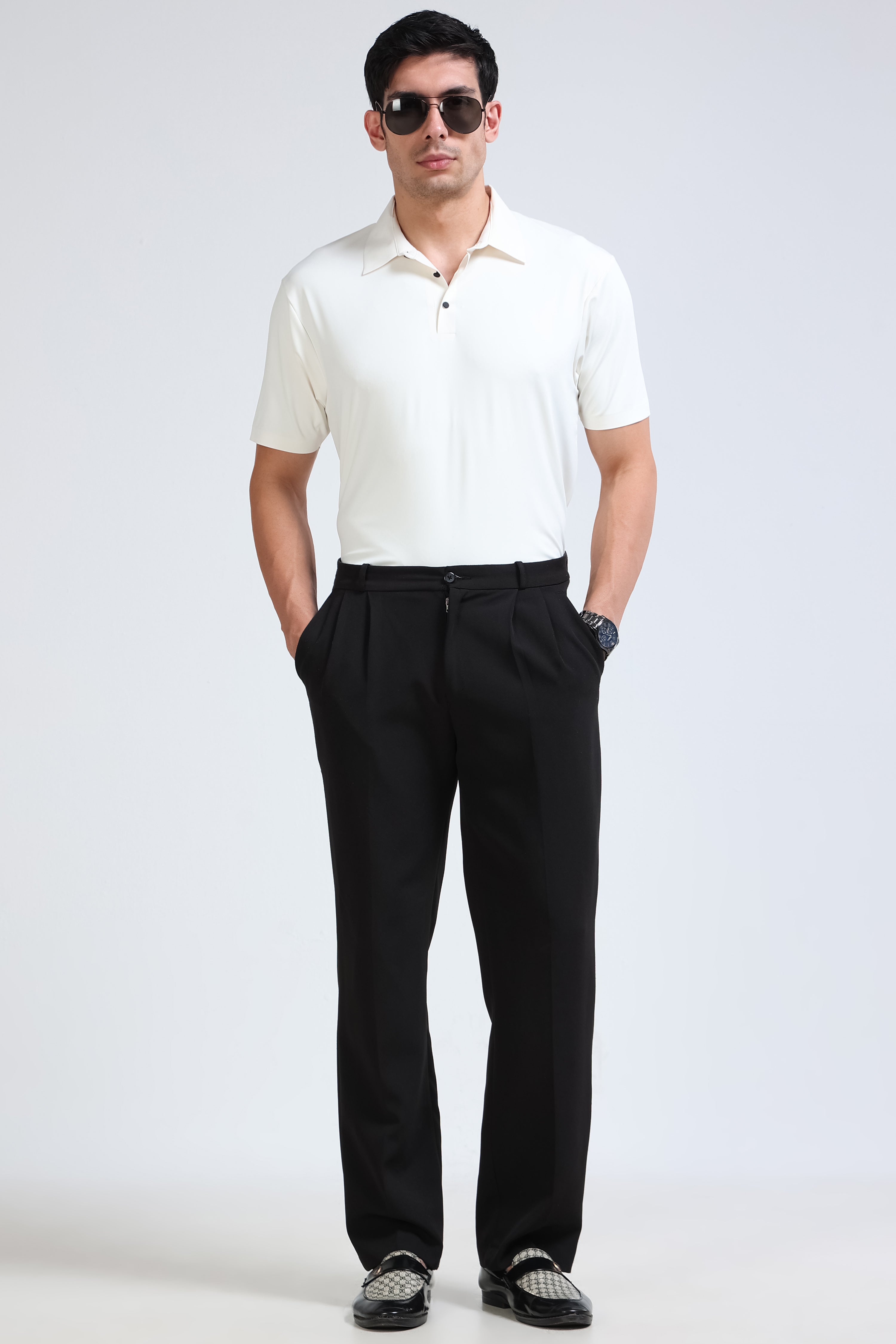 Men Off White Viscose Polo T-Shirt