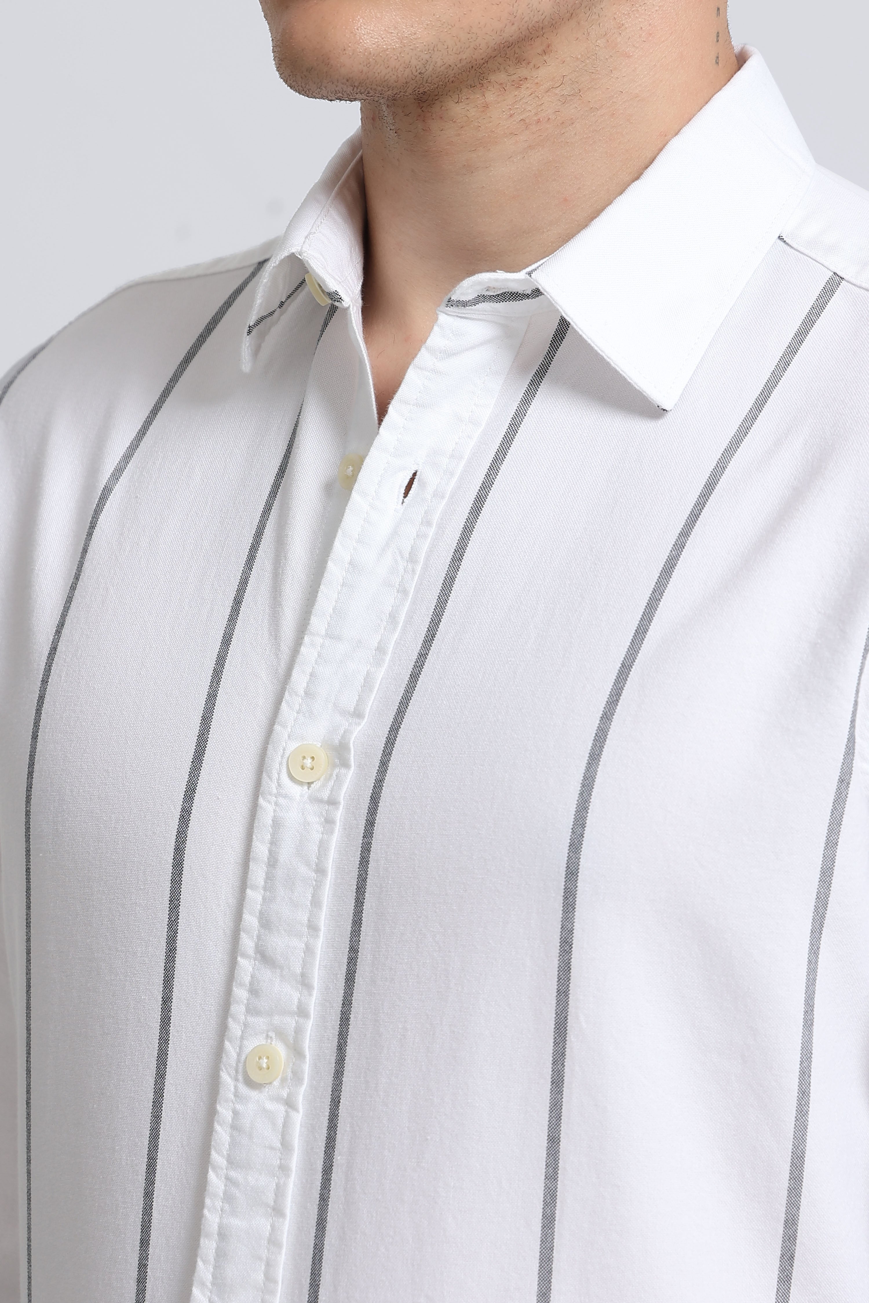 Men White Classic Striped Cotton Shirt